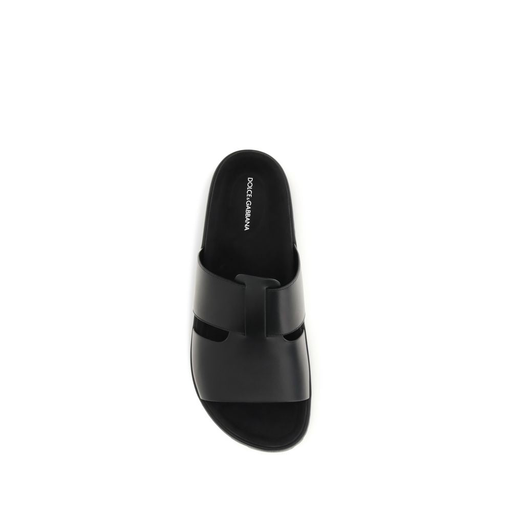 Dolce & Gabbana Black Calf Leather Bos Taurus Men's Sandals