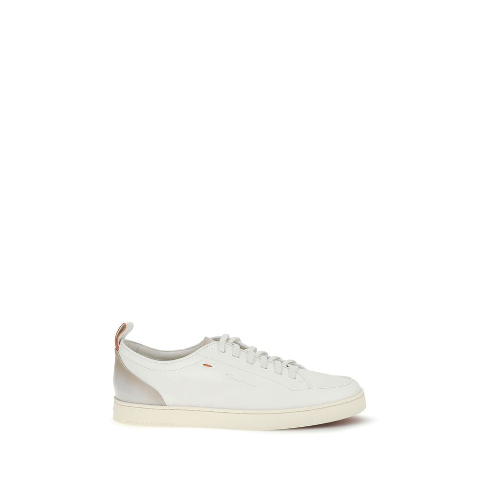 Santoni White Calf Leather Bos Taurus Low Top Men's Sneakers
