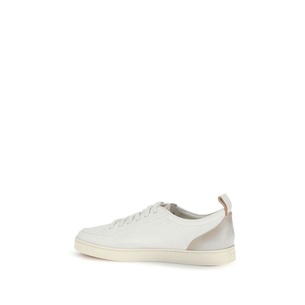 Santoni White Calf Leather Bos Taurus Low Top Men's Sneakers