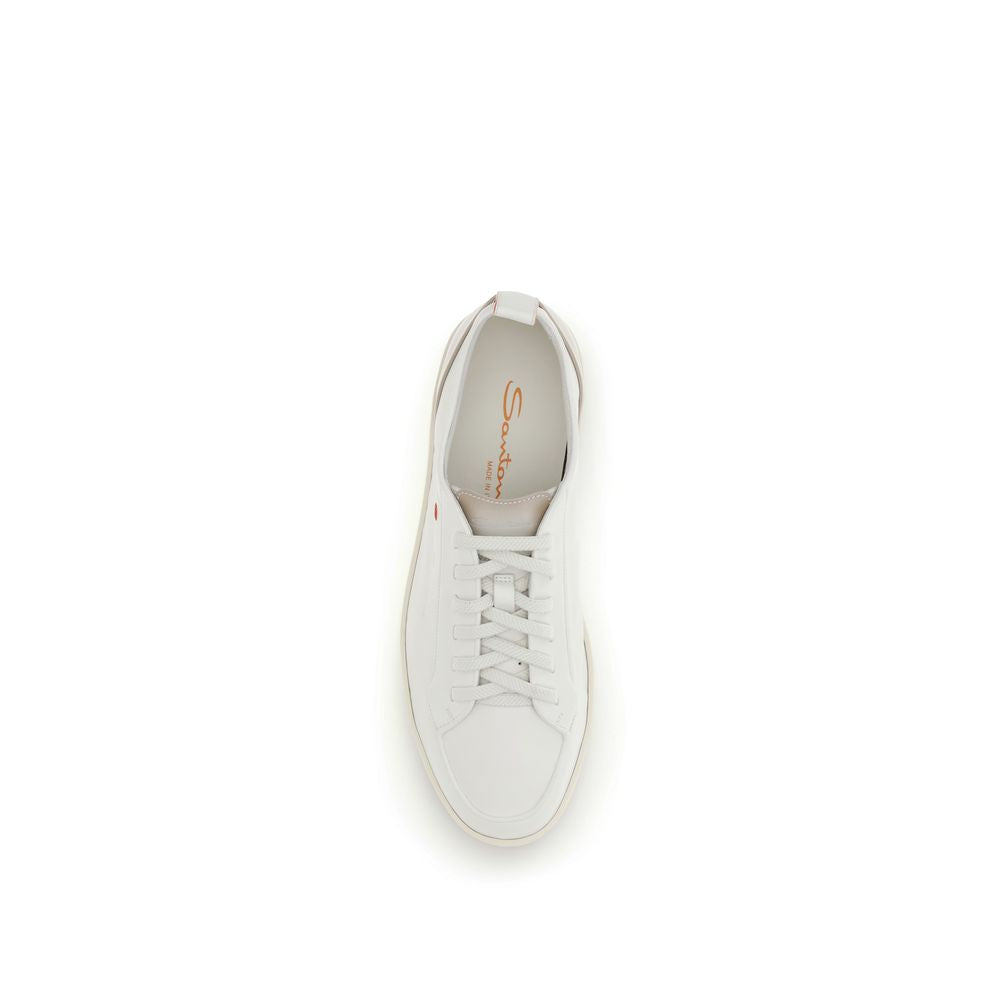 Santoni White Calf Leather Bos Taurus Low Top Men's Sneakers