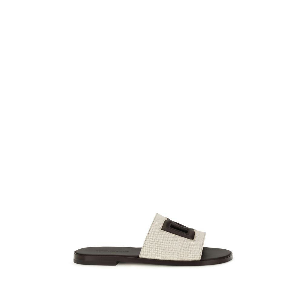 Dolce & Gabbana Beige Calf Leather Bos Taurus Flat Men's Sandals