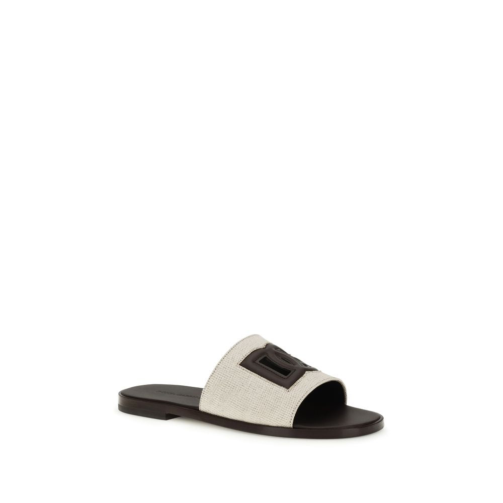 Dolce & Gabbana Beige Calf Leather Bos Taurus Flat Men's Sandals