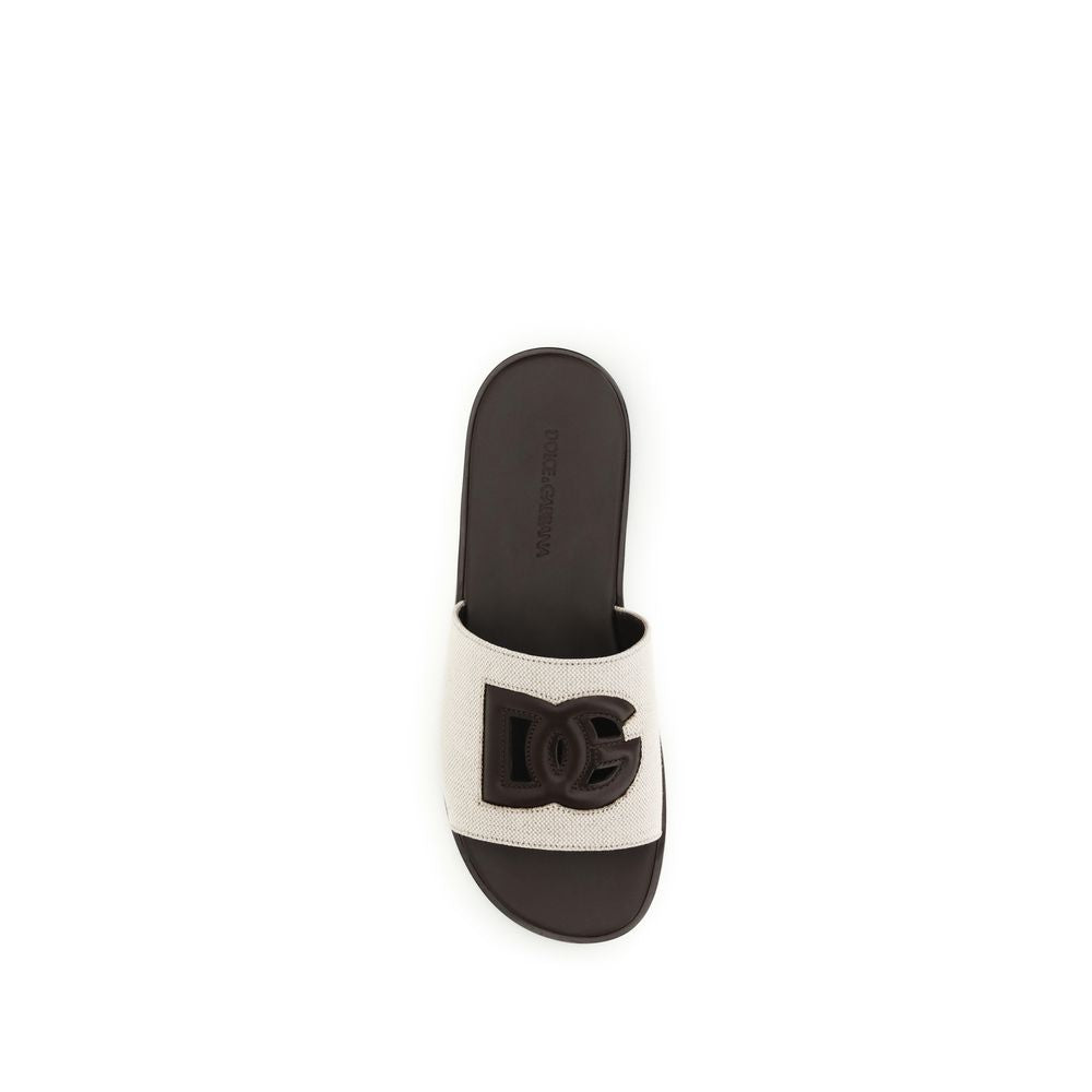 Dolce & Gabbana Beige Calf Leather Bos Taurus Flat Men's Sandals