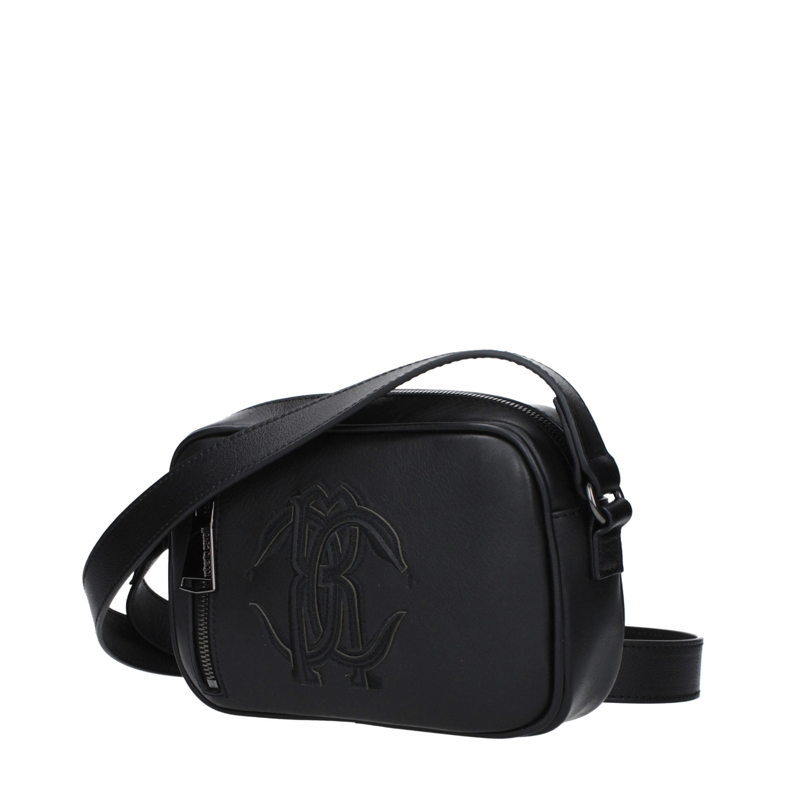 Roberto Cavalli Black Leather Crossbody Men's Bag