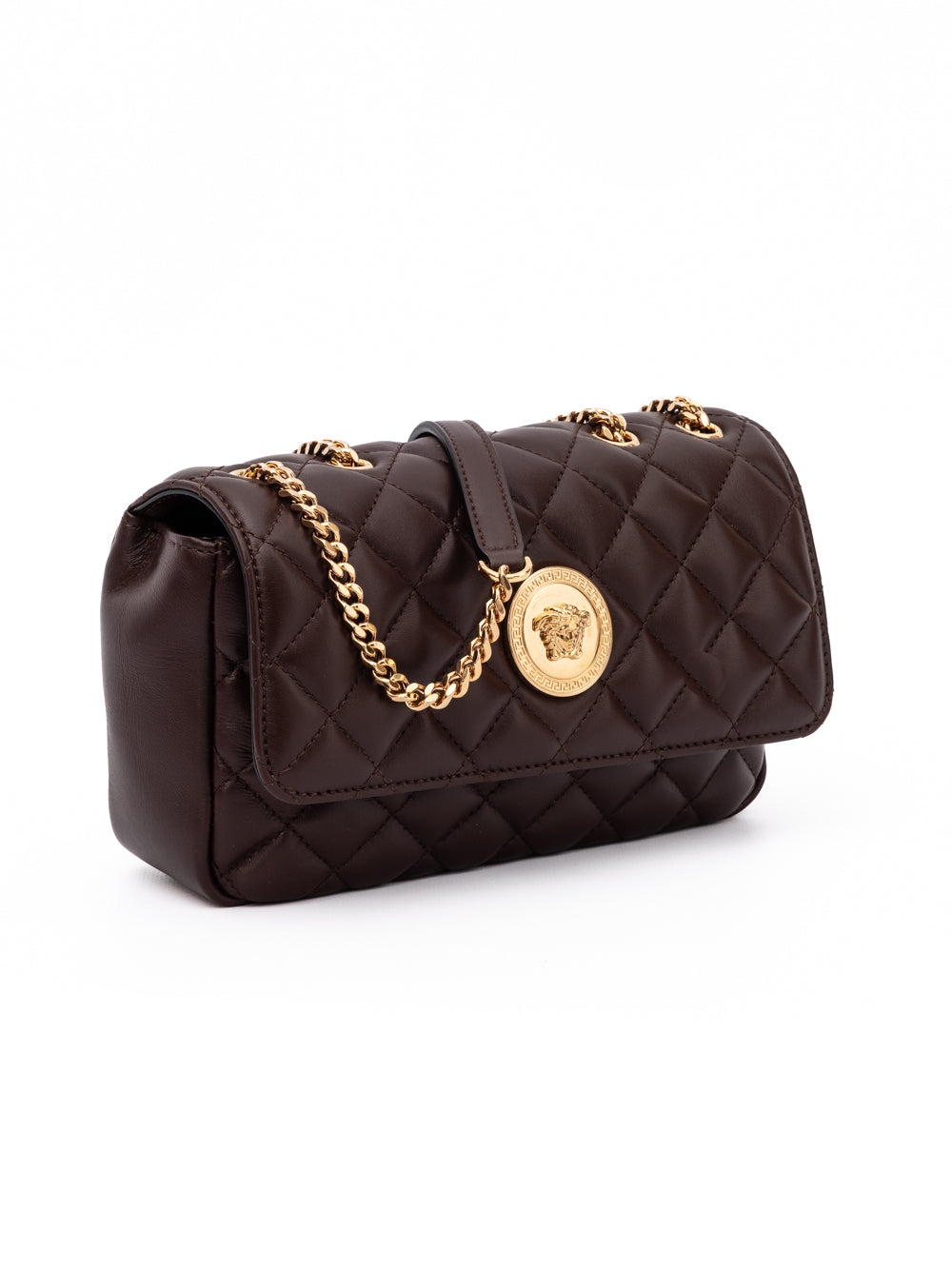 Versace Brown Quilted Leather Shoulder Strap Women's Bag