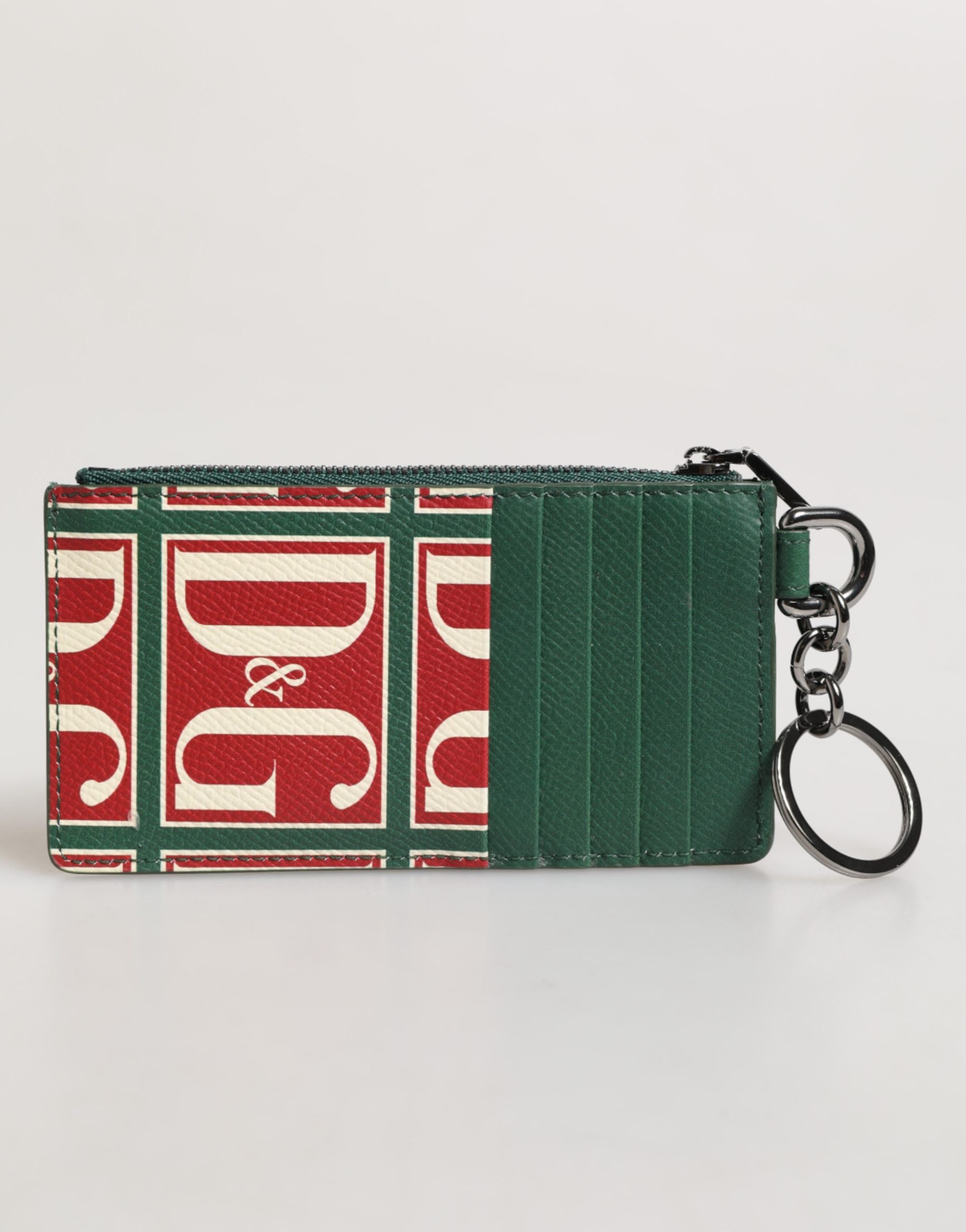 Dolce & Gabbana Green Calf Leather Logo Print Monogram Card Holder Men's Wallet