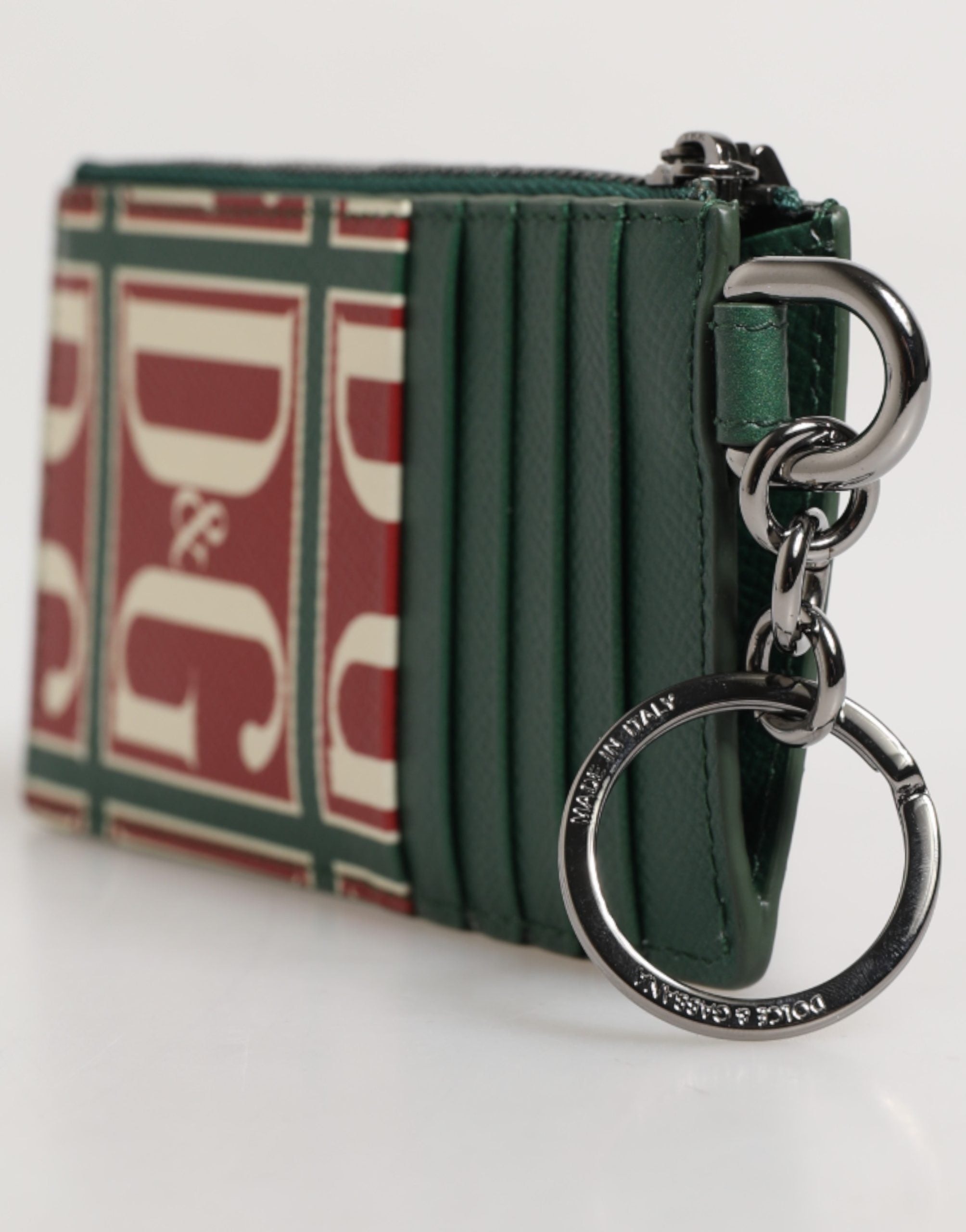 Dolce & Gabbana Green Calf Leather Logo Print Monogram Card Holder Men's Wallet