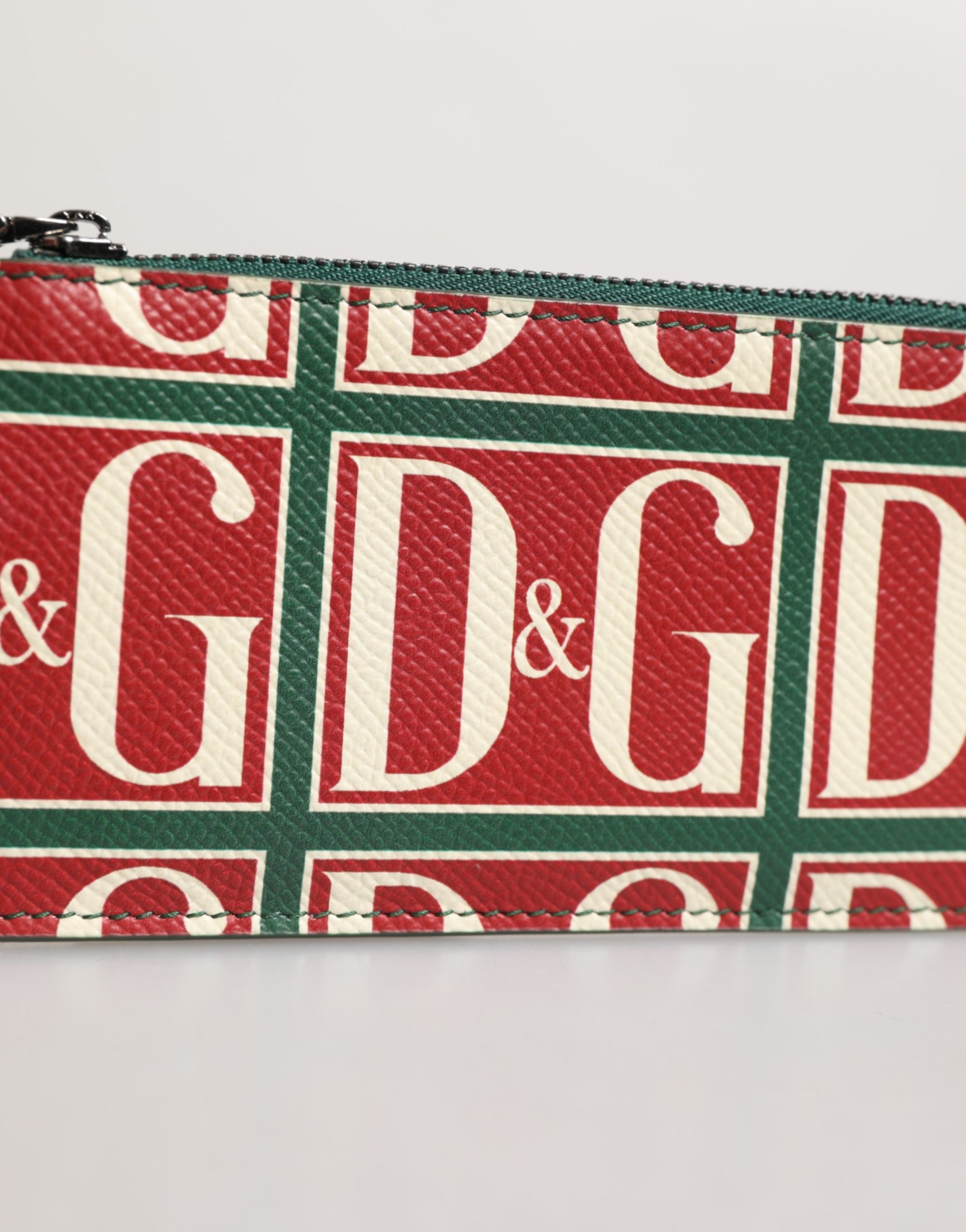 Dolce & Gabbana Green Calf Leather Logo Print Monogram Card Holder Men's Wallet