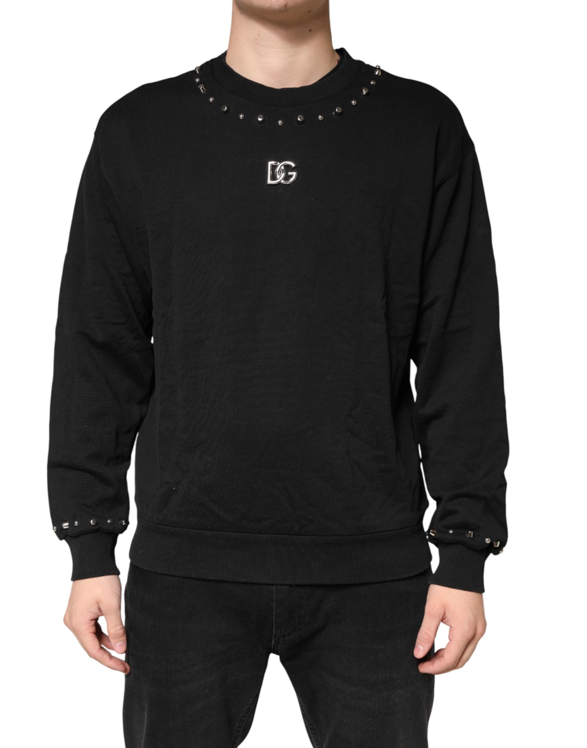Dolce & Gabbana Black Embellished Cotton Sweatshirt Men's Sweater