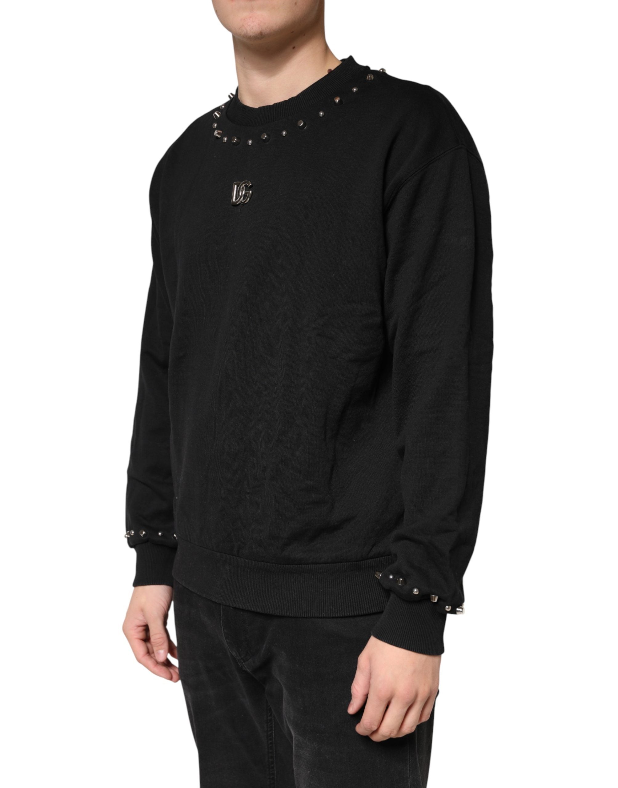 Dolce & Gabbana Black Embellished Cotton Sweatshirt Men's Sweater