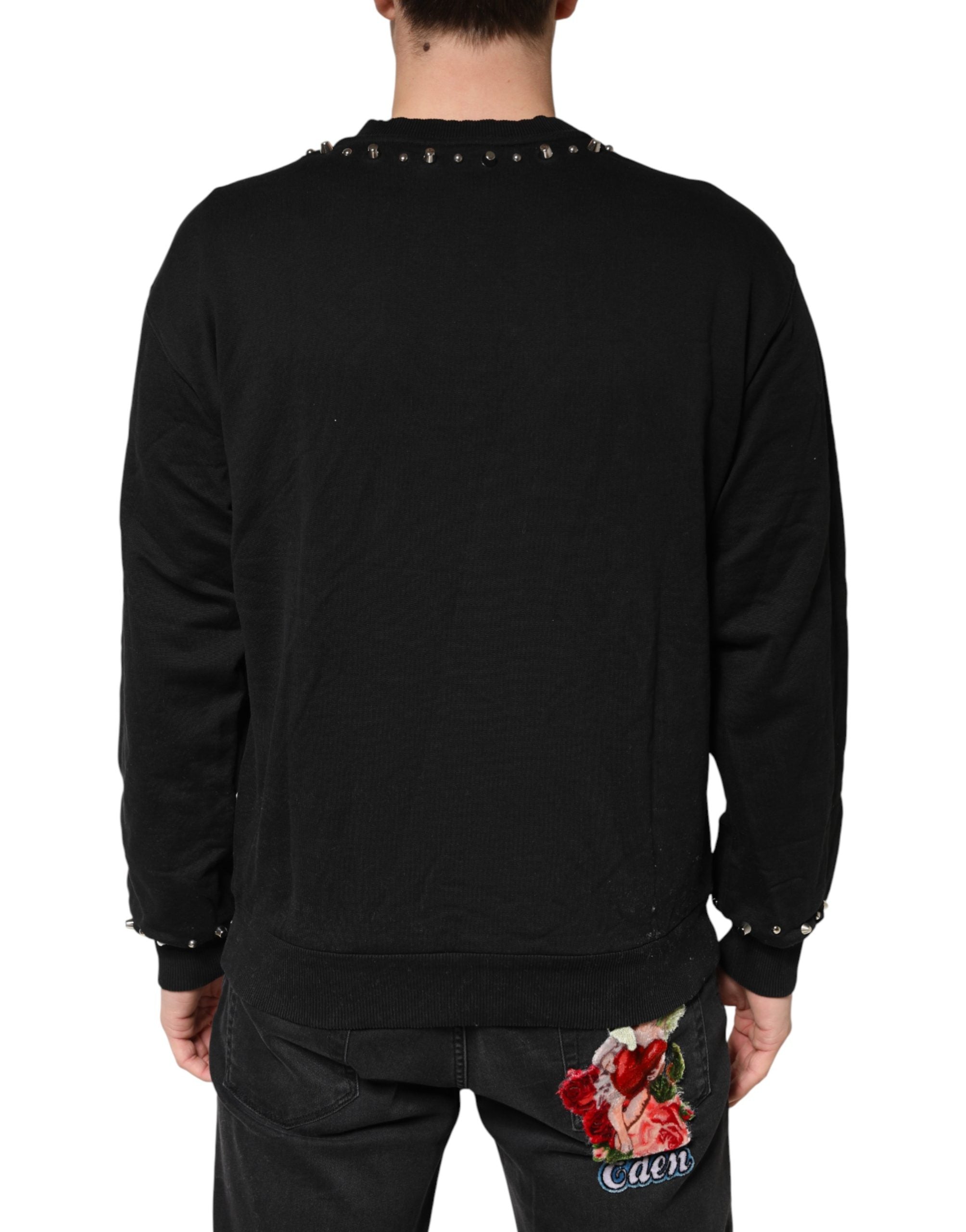 Dolce & Gabbana Black Embellished Cotton Sweatshirt Men's Sweater