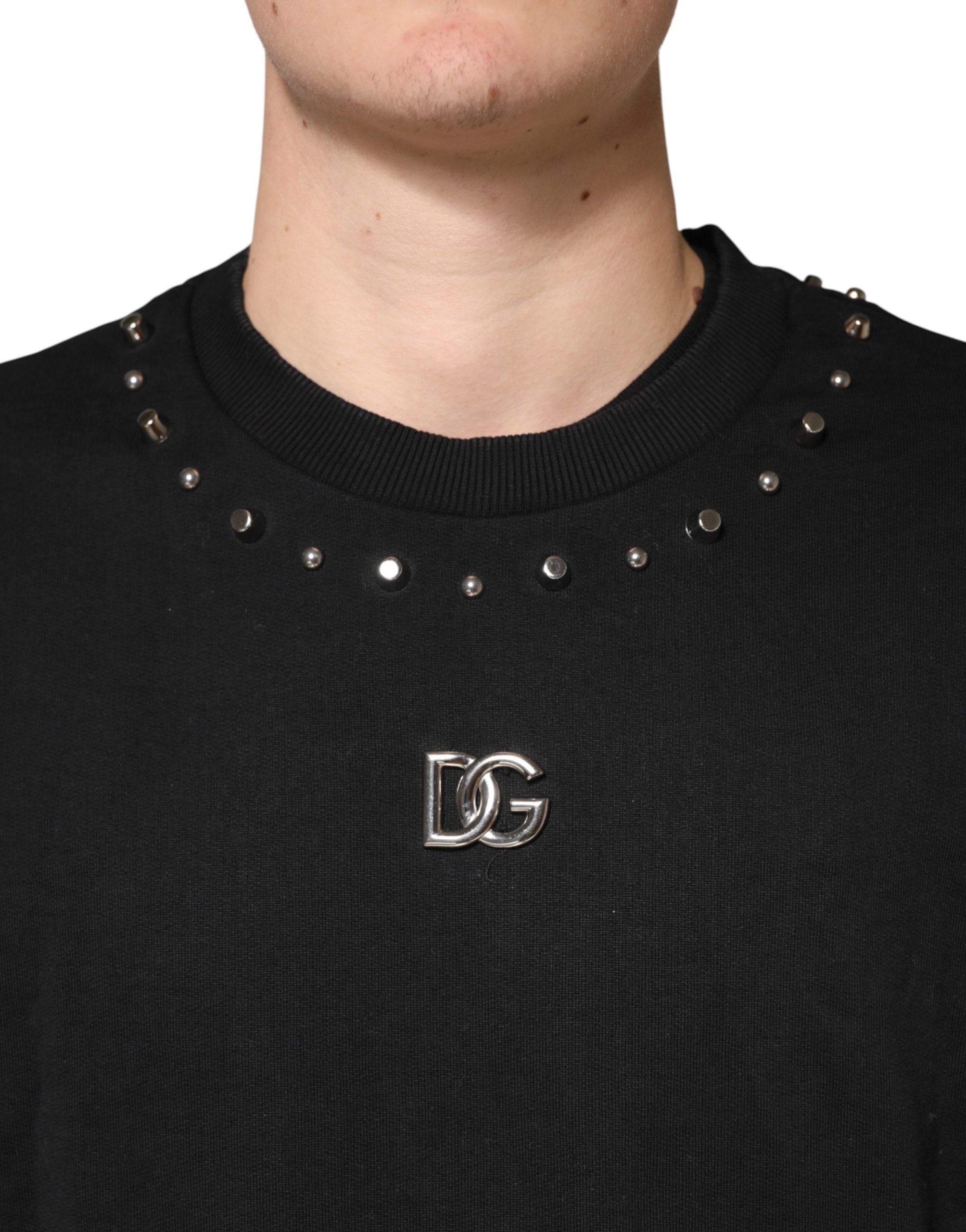 Dolce & Gabbana Black Embellished Cotton Sweatshirt Men's Sweater