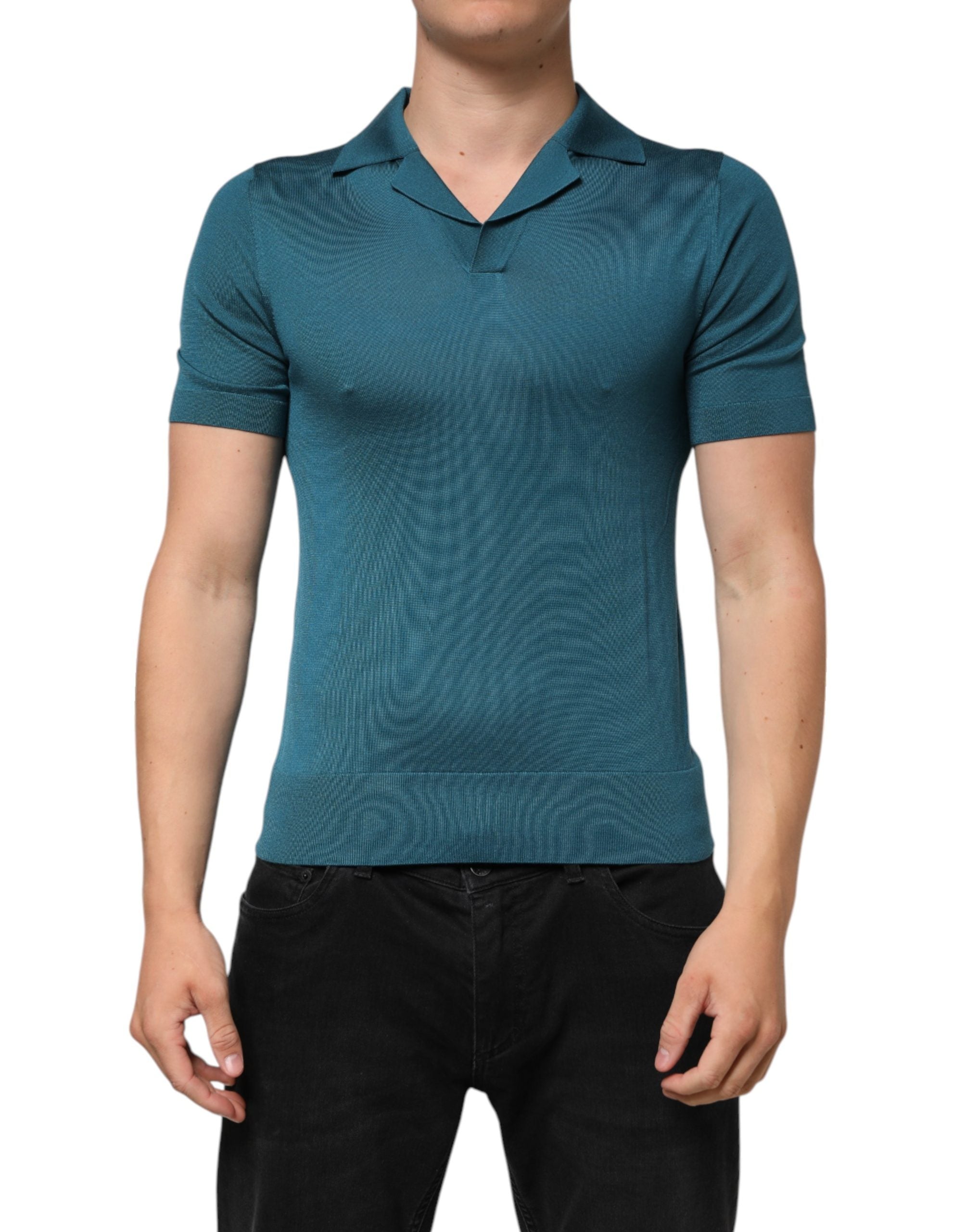 Dolce & Gabbana Teal Blue Silk Collared Short Sleeves Polo Men's T-shirt (Pre-Owned)