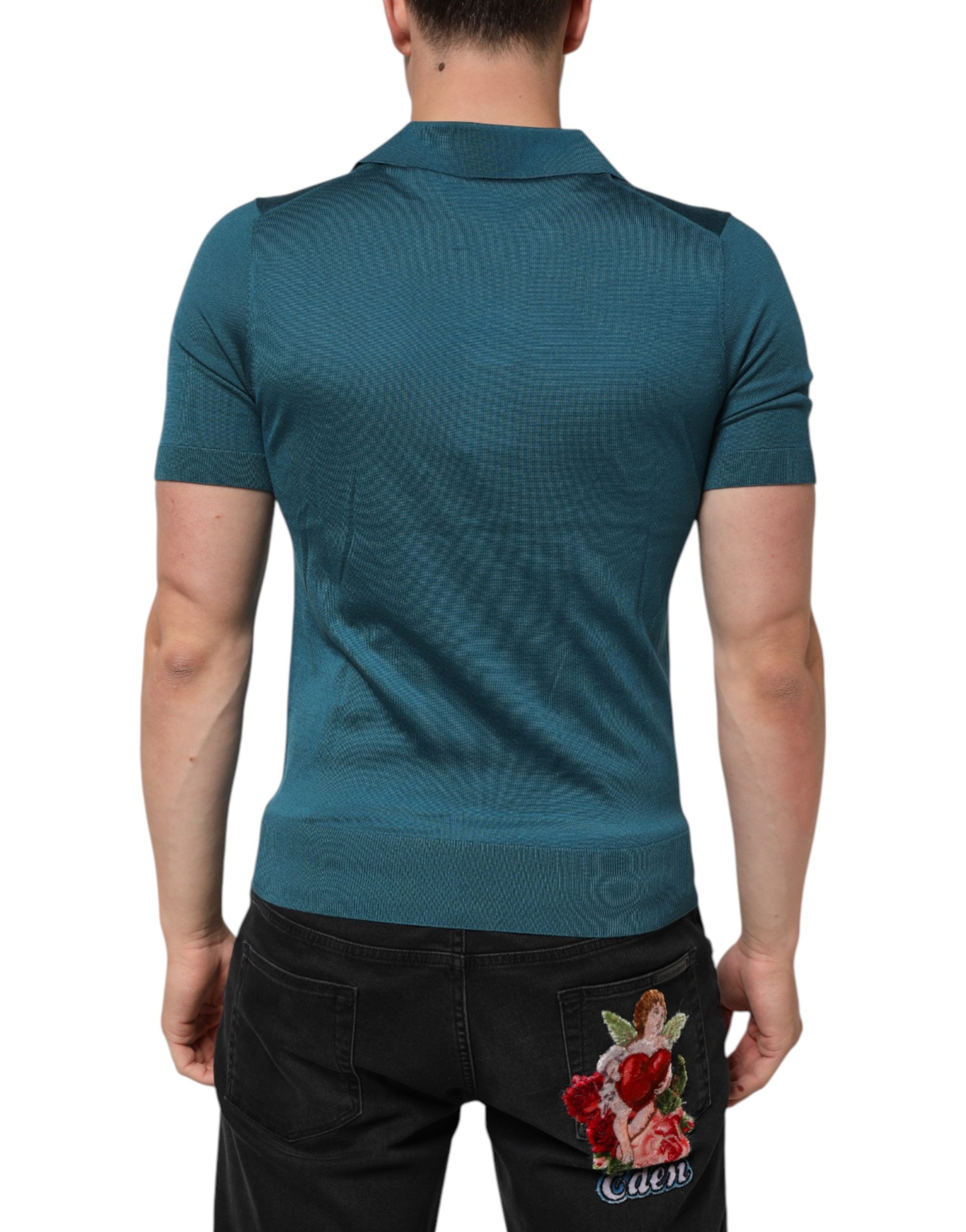 Dolce & Gabbana Teal Blue Silk Collared Short Sleeves Polo Men's T-shirt (Pre-Owned)