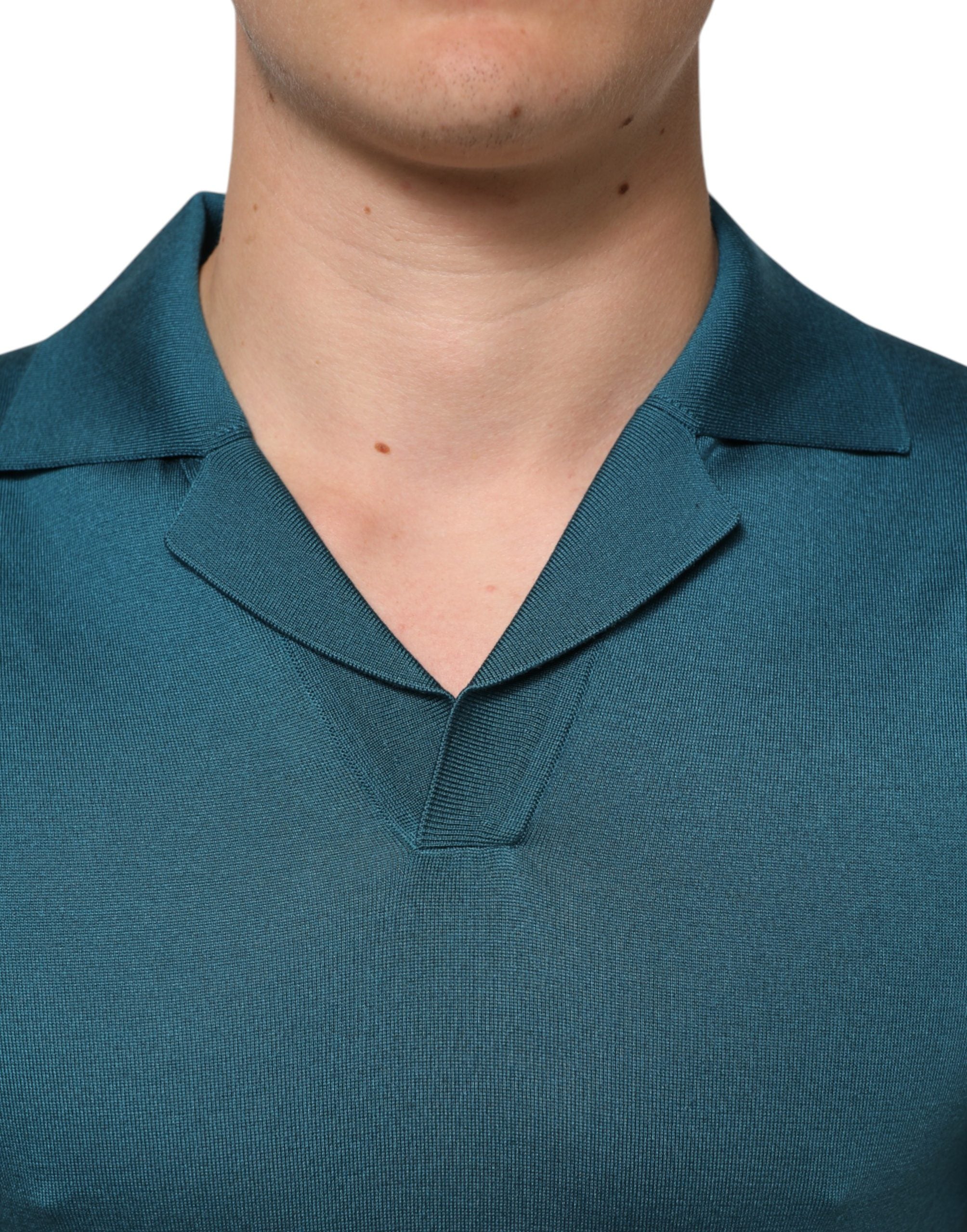 Dolce & Gabbana Teal Blue Silk Collared Short Sleeves Polo Men's T-shirt (Pre-Owned)