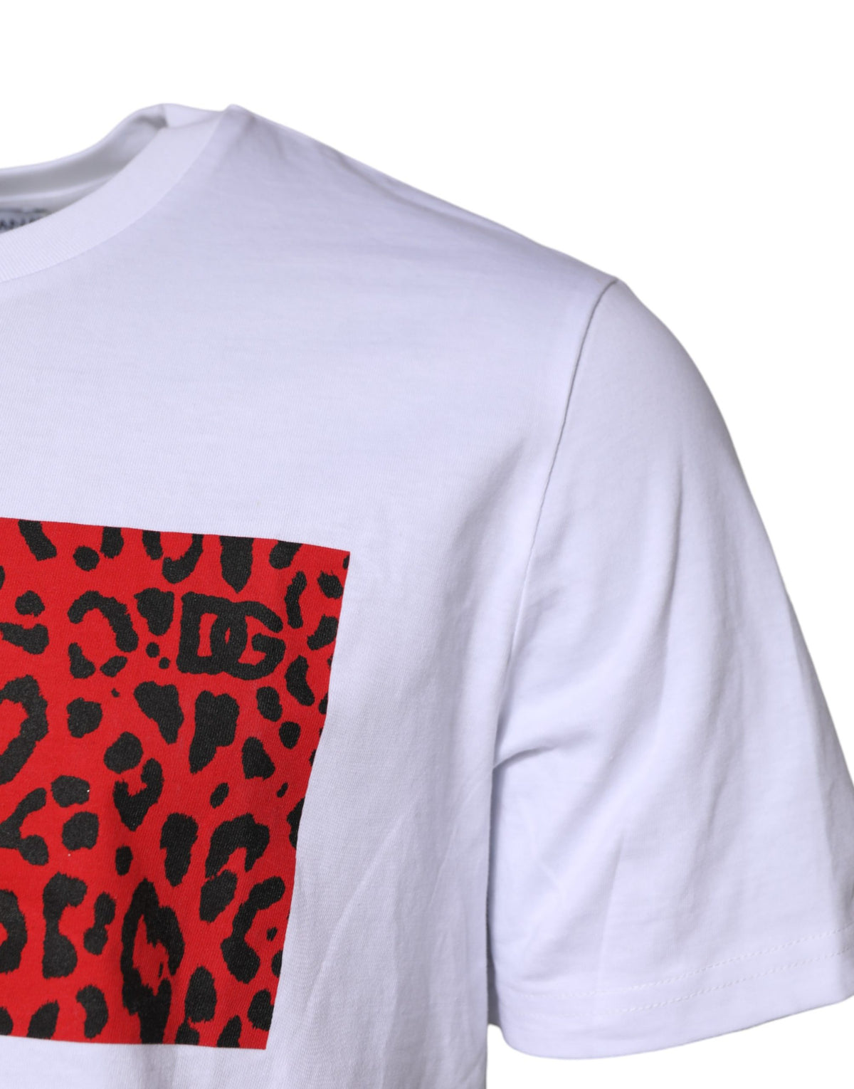 Dolce & Gabbana White Cotton Leopard Print Crew Neck Men's T-shirt (Pre-Owned)
