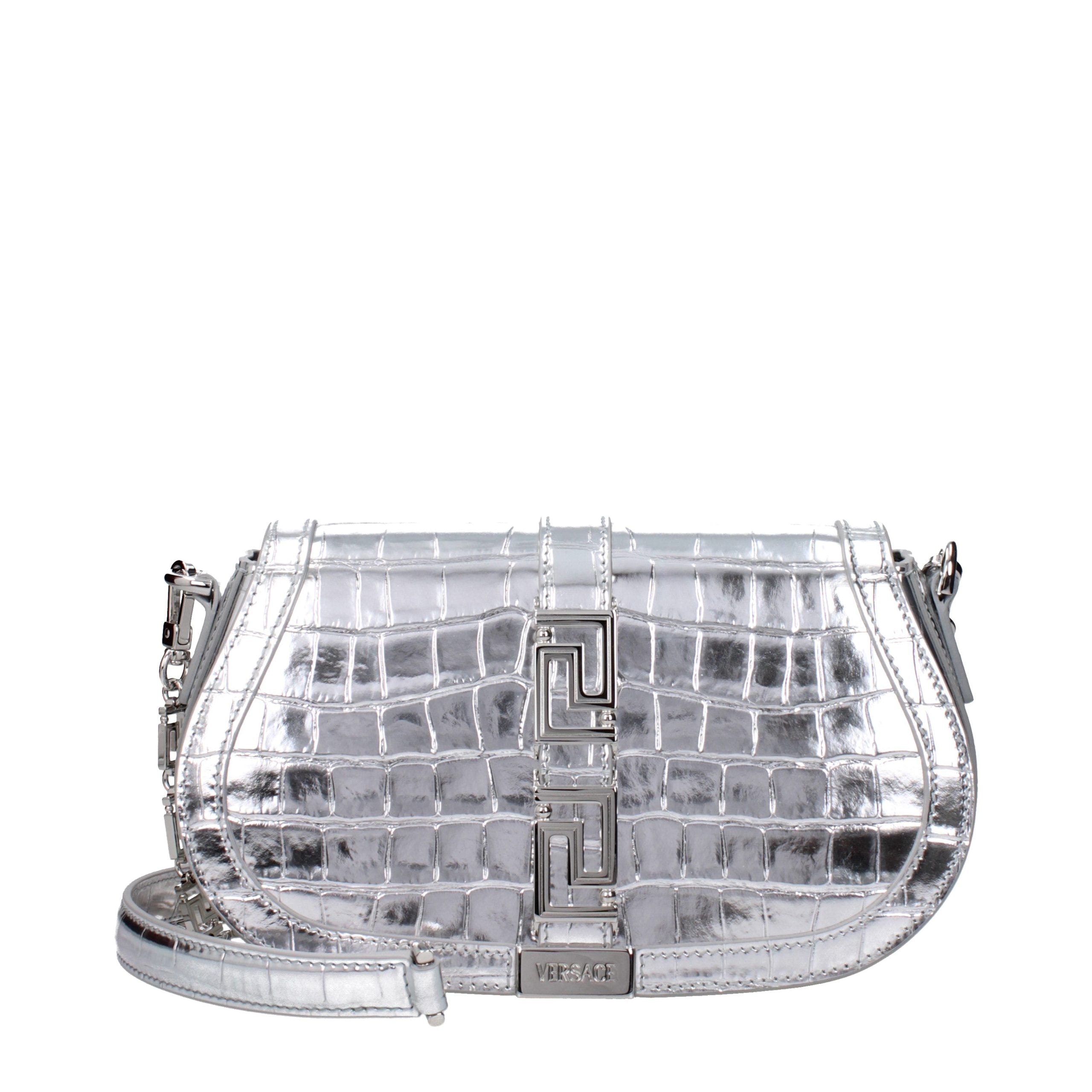 Versace Gray Leather Shoulder Women's Bag