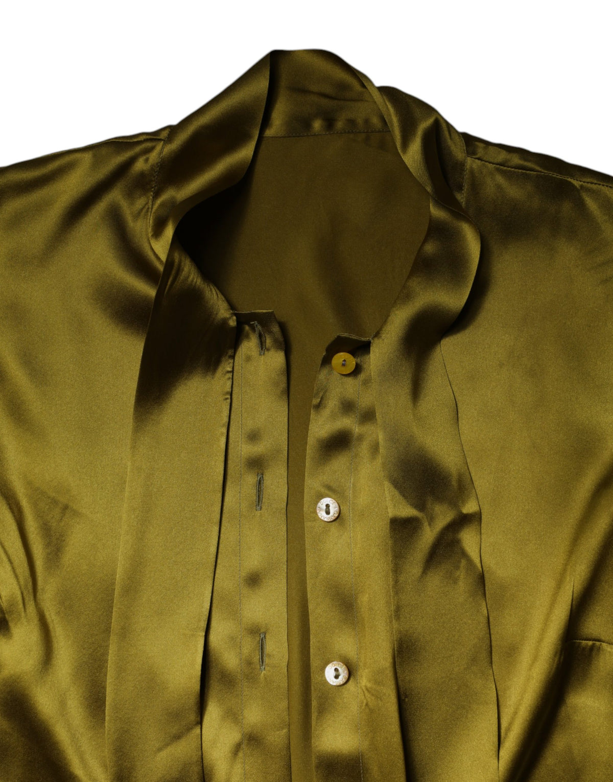 Dolce & Gabbana Green Satin Long Sleeve Ascot Tie Shirt Women's Top (Pre-Owned)