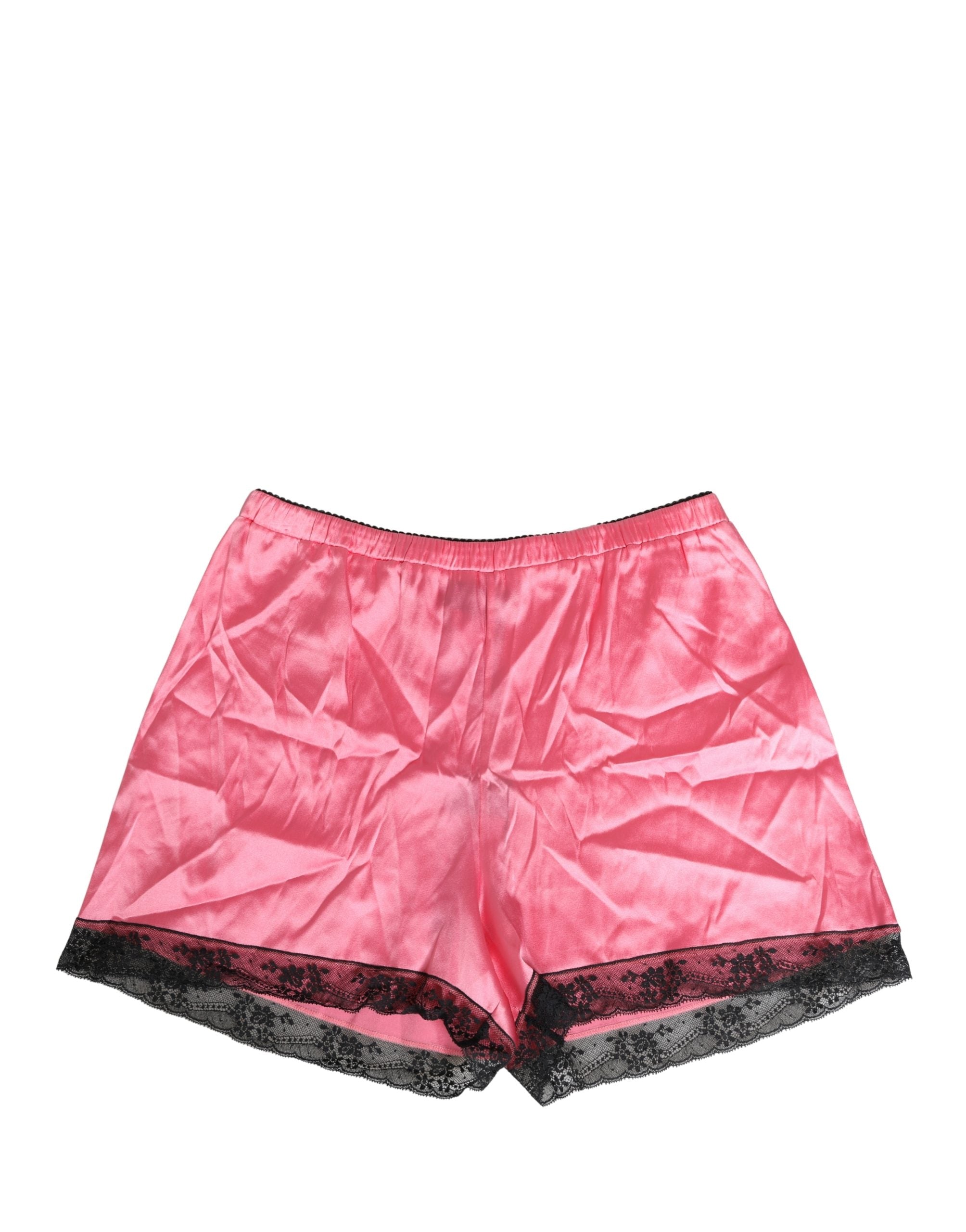 Dolce & Gabbana Pink Silk Satin Lace Trim Pajama Shorts Women's Sleepwear
