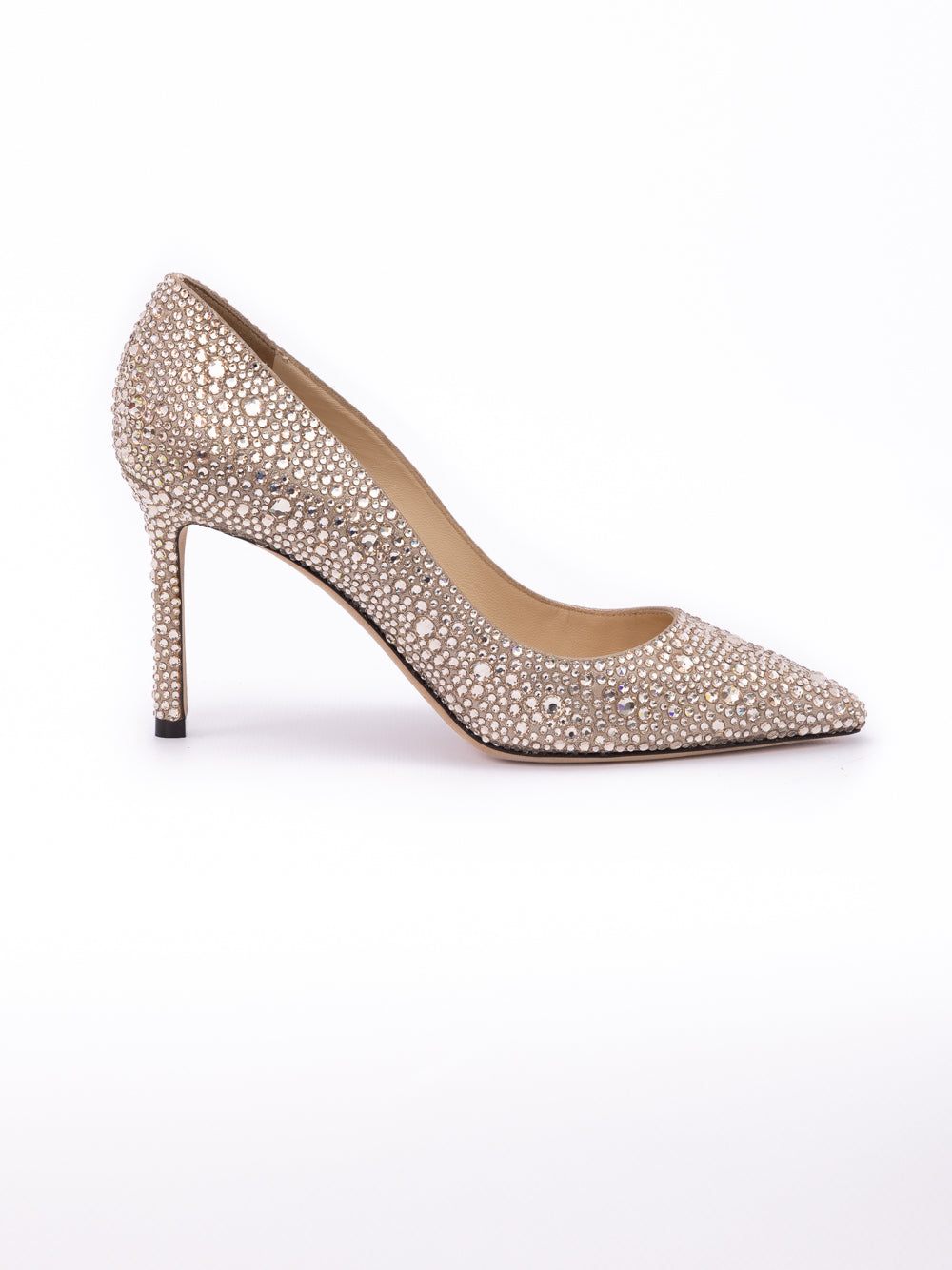 Jimmy Choo Honey Gold Shimmer Suede Crystals Romy 85 Women's pumps