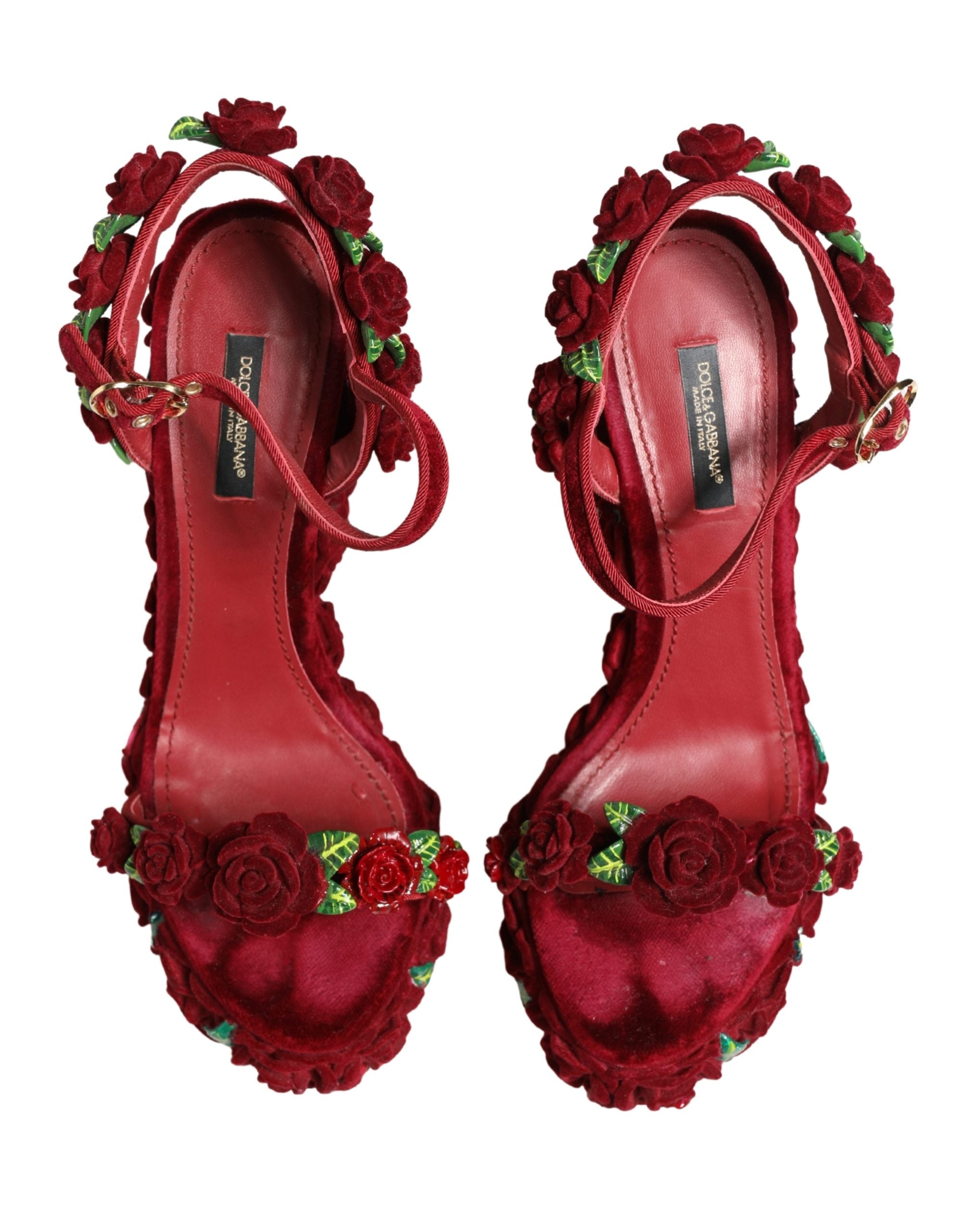 Dolce & Gabbana Red Rose Embellished Platform Sandals Women's Shoes (Pre-Owned)