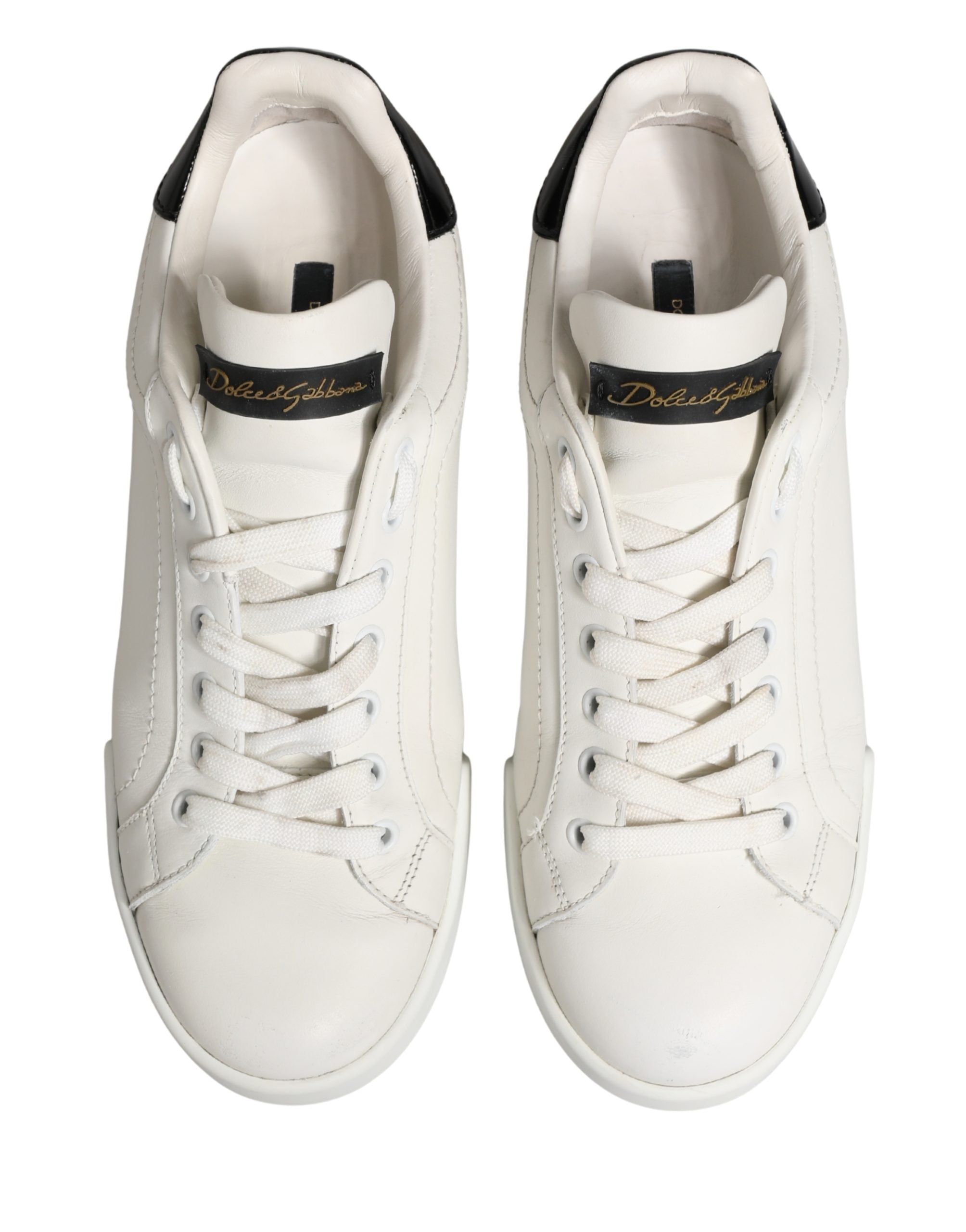 Dolce & Gabbana White Black Portofino Leather Sneakers Women's Shoes (Pre-Owned)