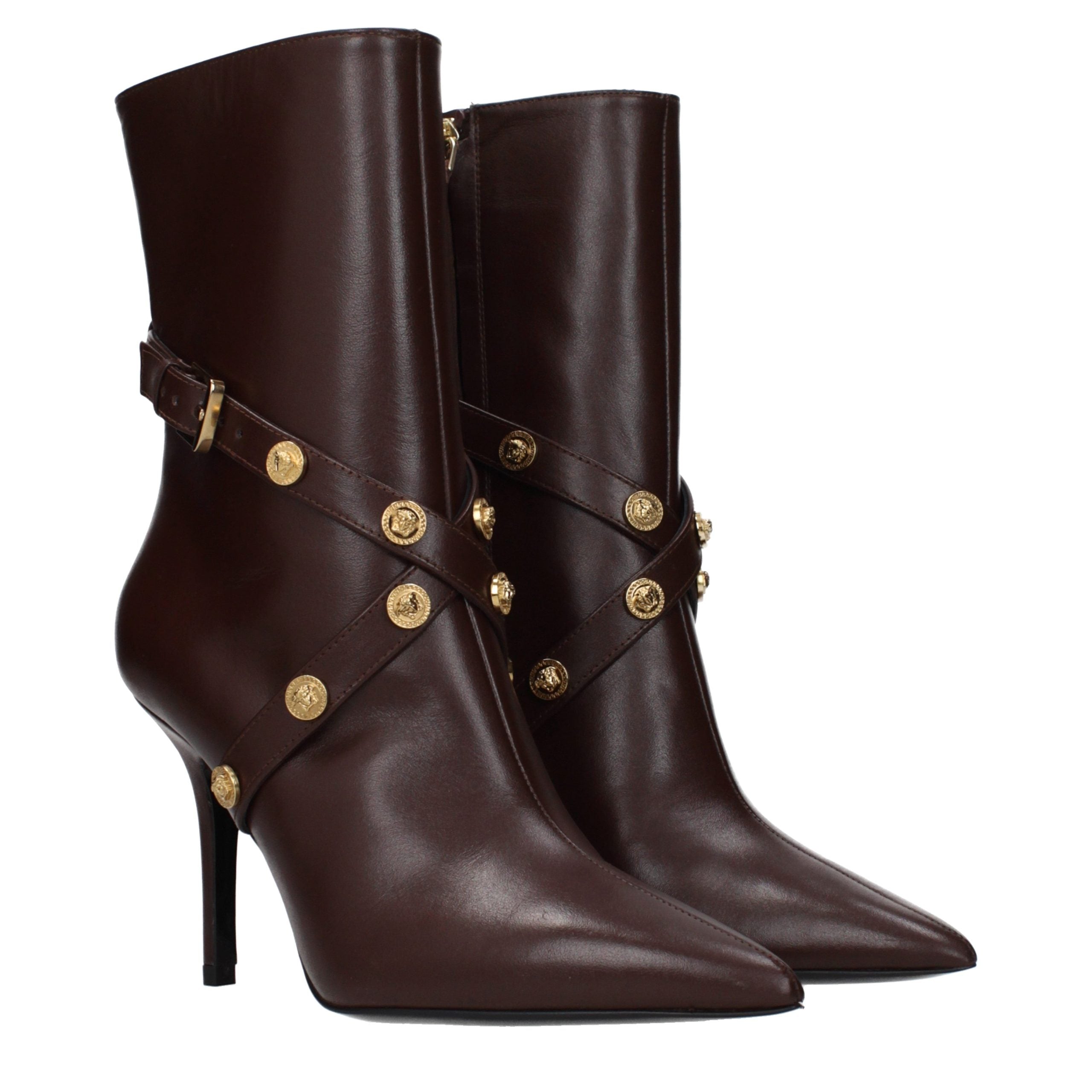 Versace Brown Leather Ankle Women's Boots