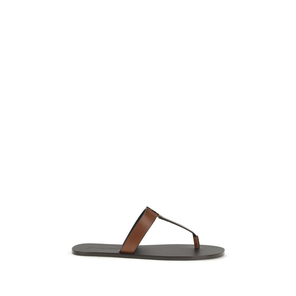Saint Laurent Brown Calf Leather Bos Taurus Flip-Flop Women's Sandals