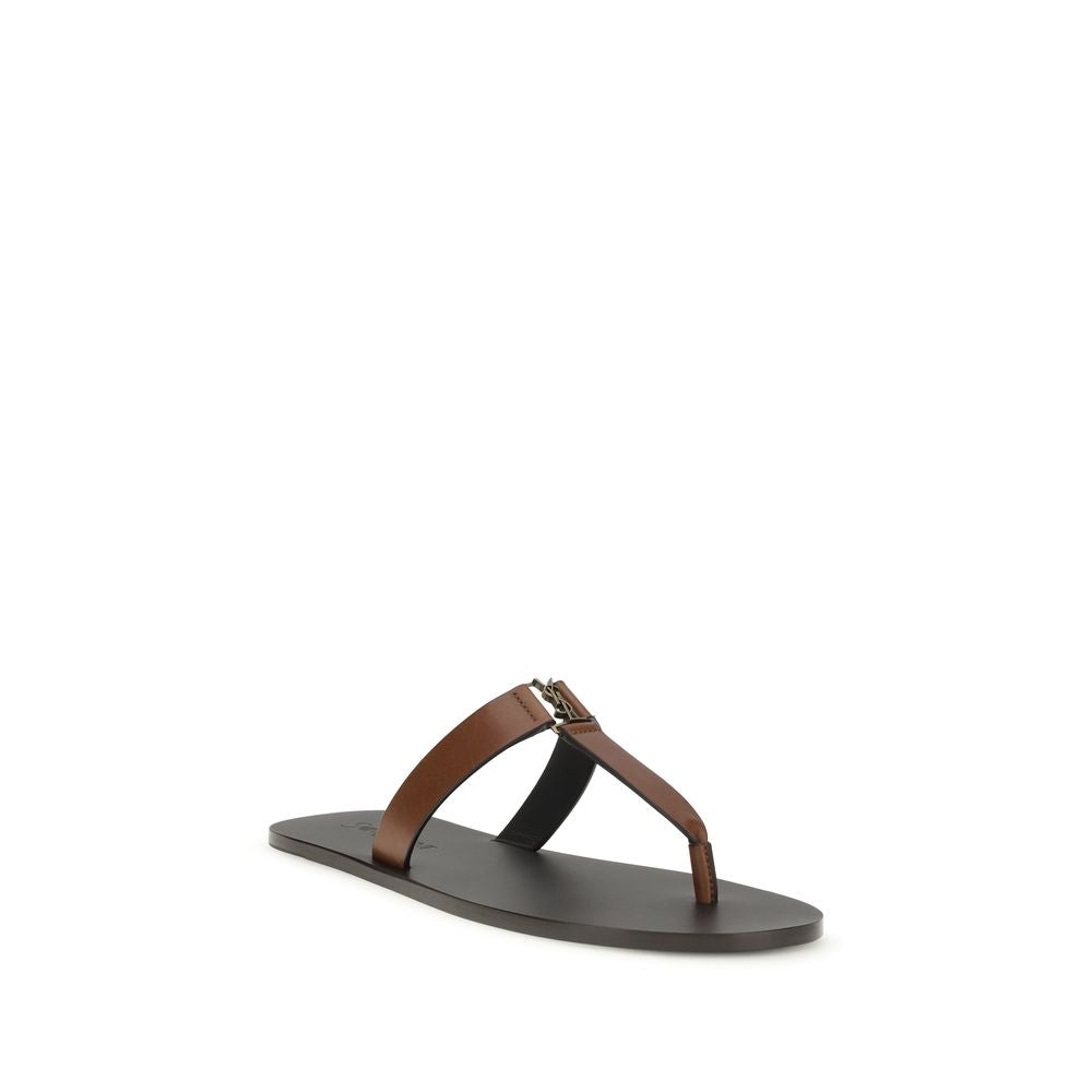 Saint Laurent Brown Calf Leather Bos Taurus Flip-Flop Women's Sandals