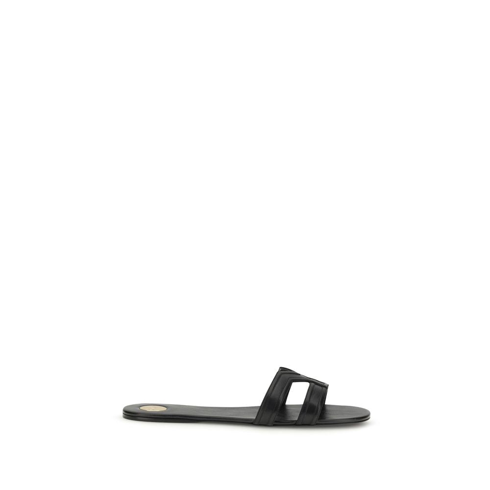 Saint Laurent Black Calf Leather Bos Taurus Women's Sandals