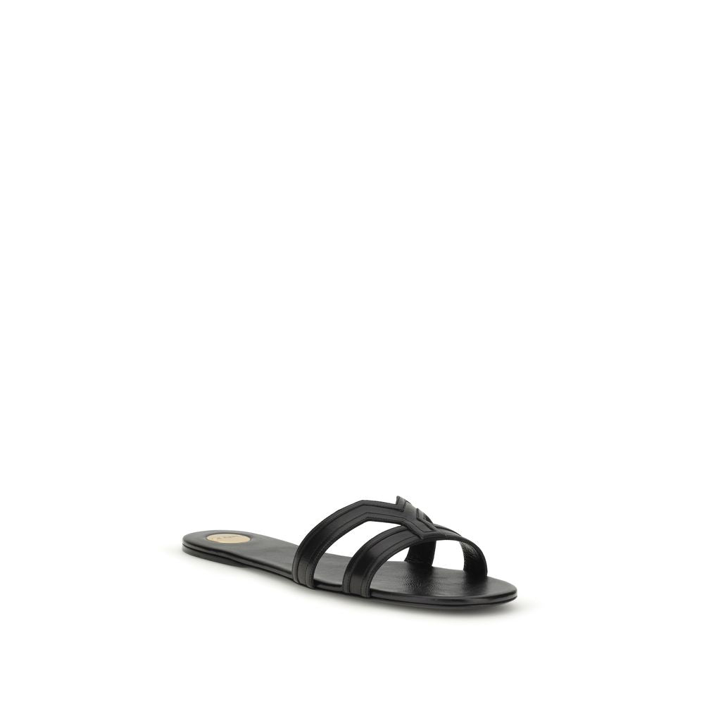 Saint Laurent Black Calf Leather Bos Taurus Women's Sandals