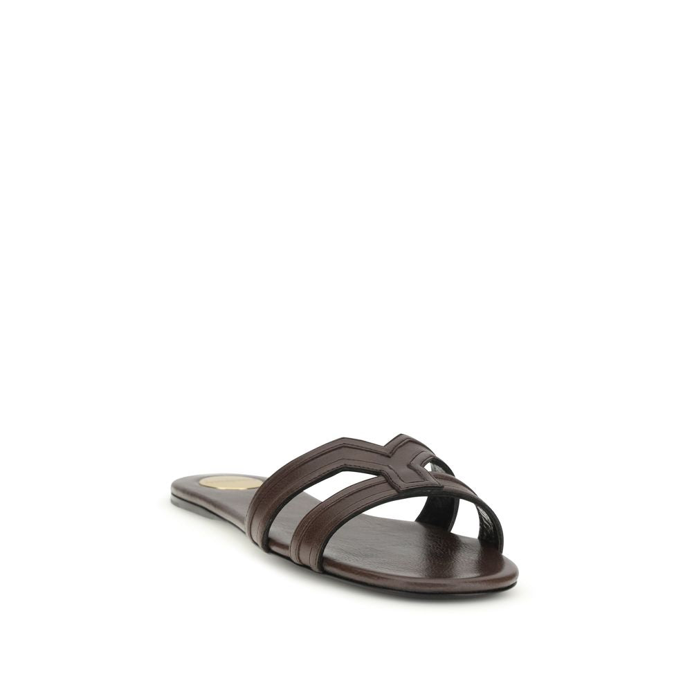 Saint Laurent Brown Calf Leather Bos Taurus Women's Sandals