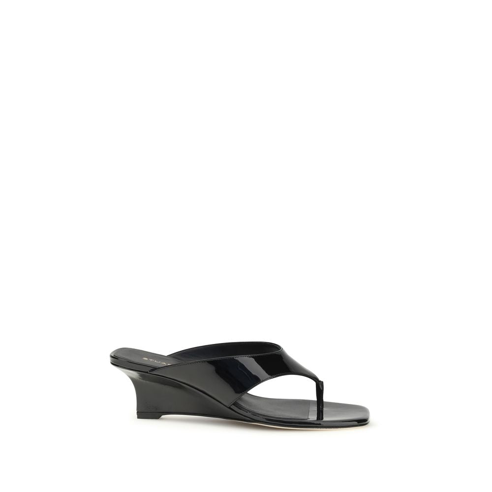Stuart Weitzman Black Calf Leather Bos Taurus Wedge Women's Sandals