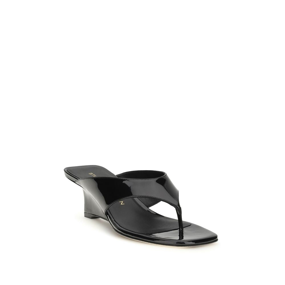 Stuart Weitzman Black Calf Leather Bos Taurus Wedge Women's Sandals