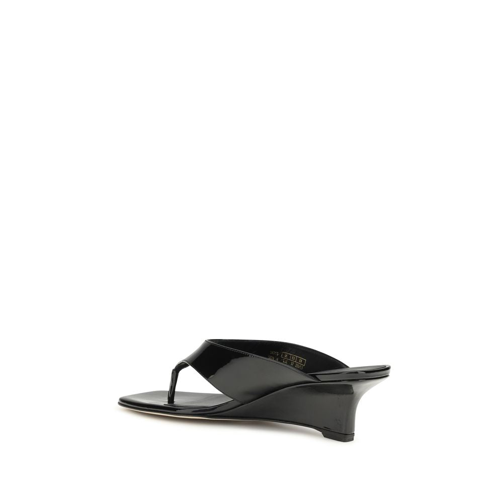 Stuart Weitzman Black Calf Leather Bos Taurus Wedge Women's Sandals