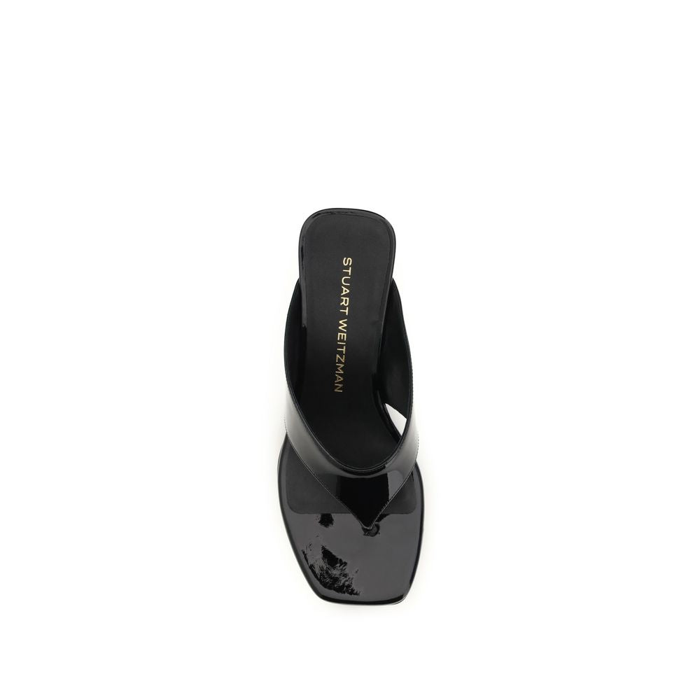 Stuart Weitzman Black Calf Leather Bos Taurus Wedge Women's Sandals