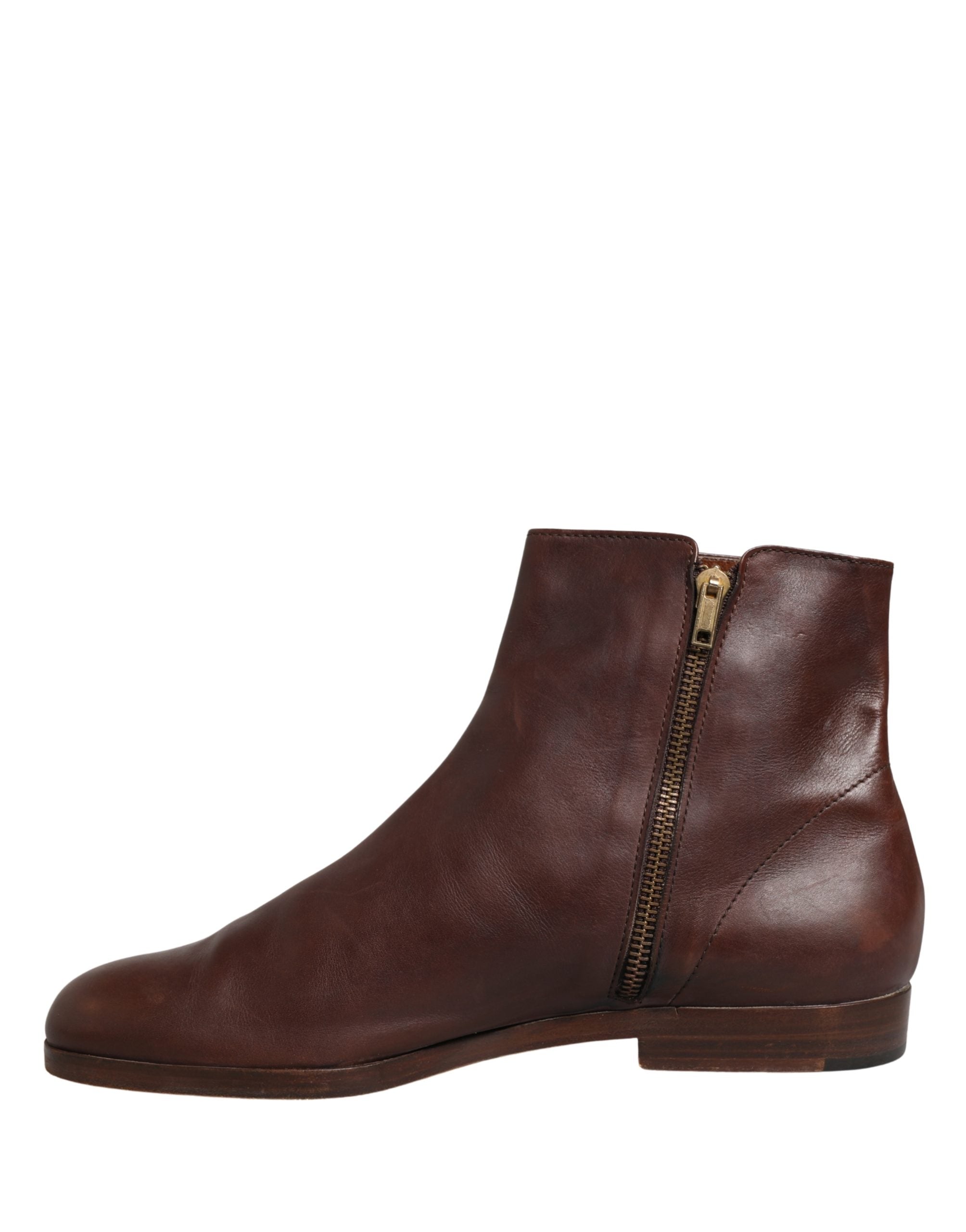 Dolce & Gabbana Brown Leather Flats Biker Ankle Boots Women's Shoes (Pre-Owned)