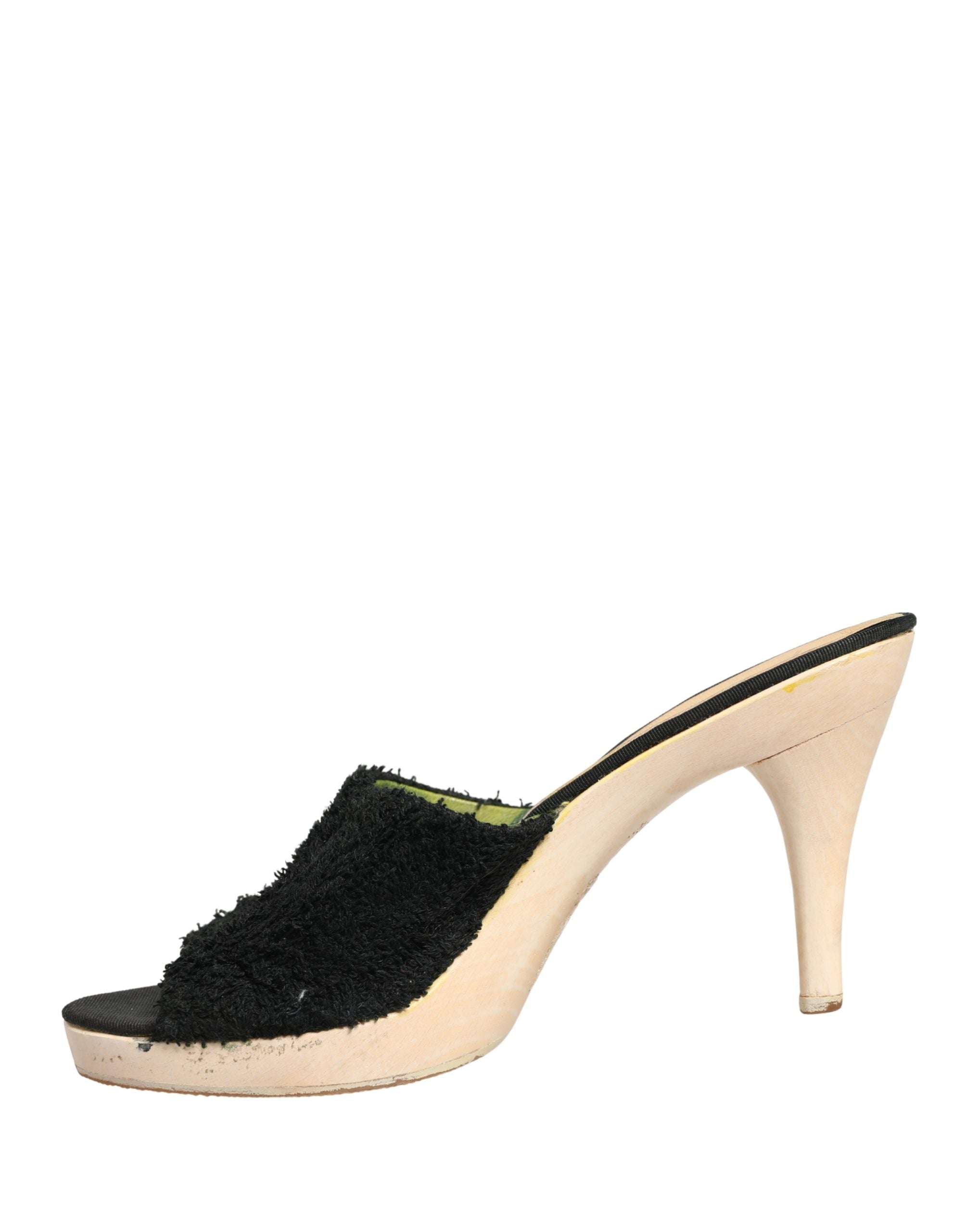 Dolce & Gabbana Black Fabric Fur Mule Wood Platform Heel Women's Shoes (Pre-Owned)