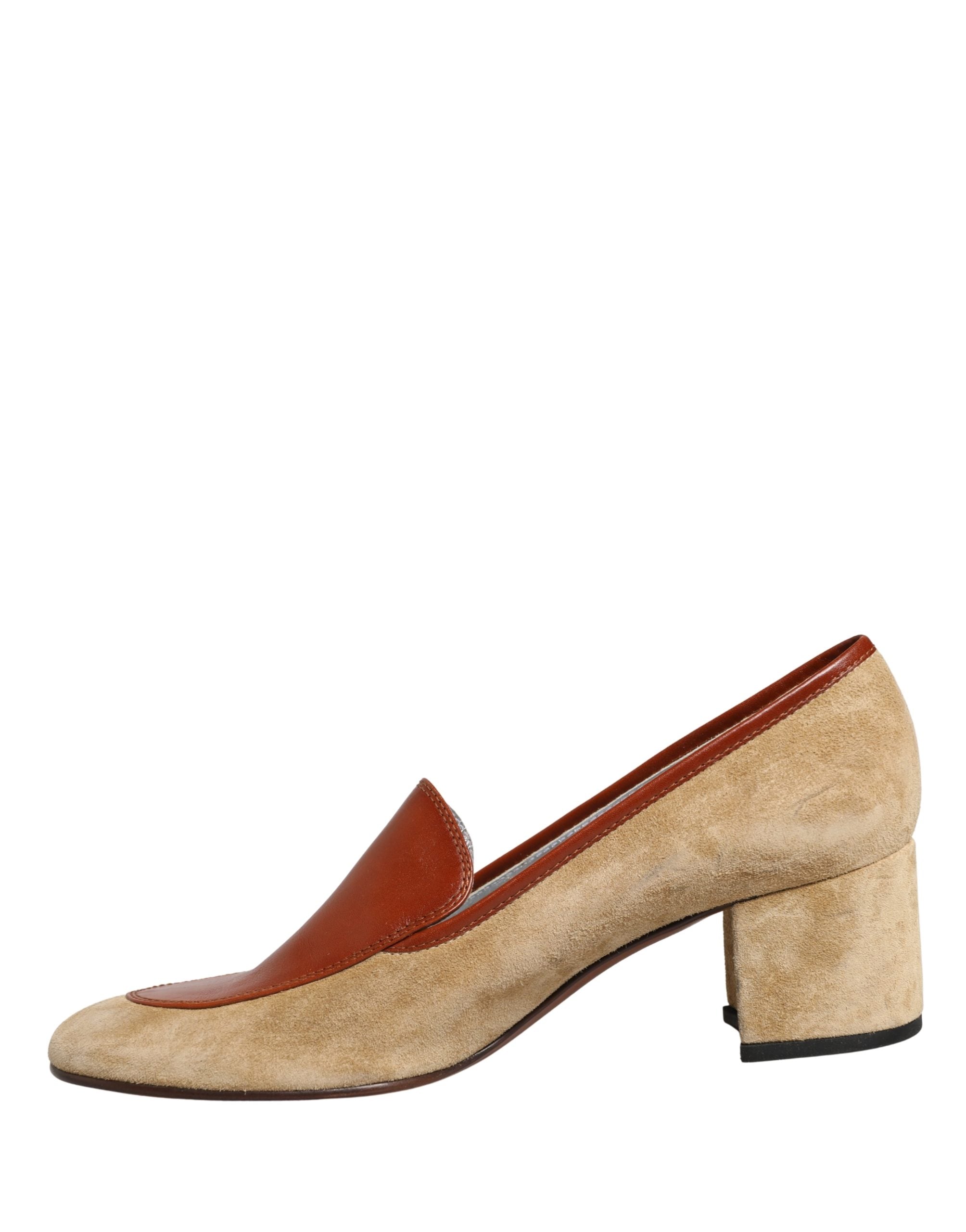 Dolce & Gabbana Beige Leather Suede Block Heel Loafers Women's Shoes (Pre-Owned)