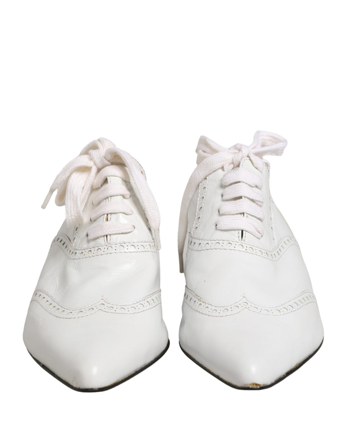 Dolce & Gabbana White Leather Brogue Oxford Lace Up Women's Shoes