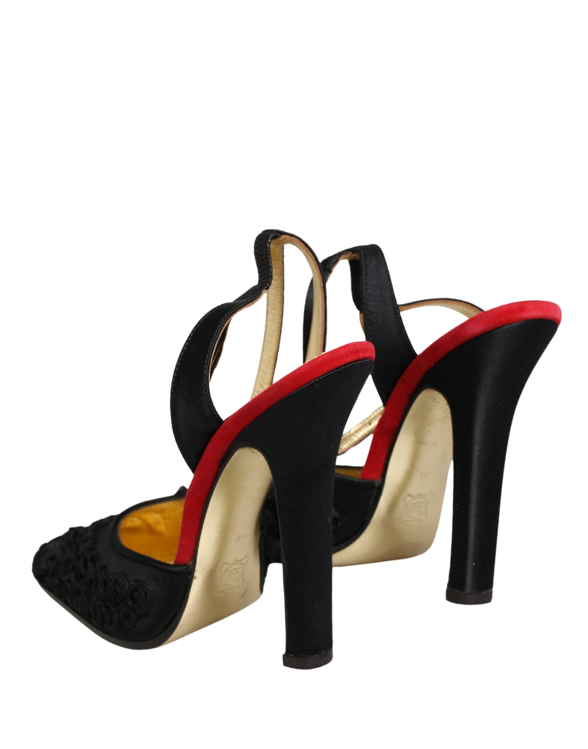 Dolce & Gabbana Black Satin Floral Ankle Strap Sandals Women's Shoes (Pre-Owned)