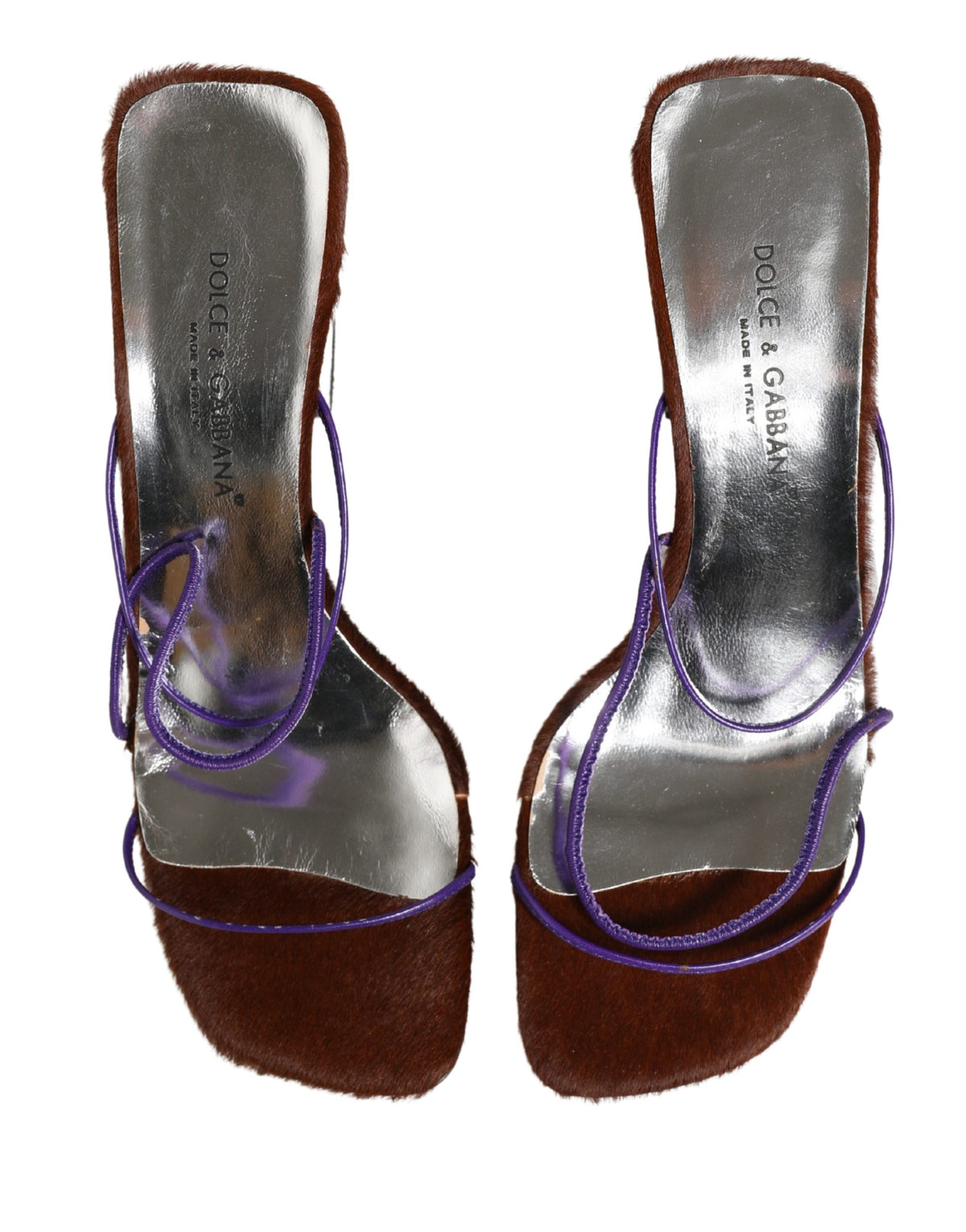Dolce & Gabbana Silver Block Heels Slip On Sandals Women's Shoes