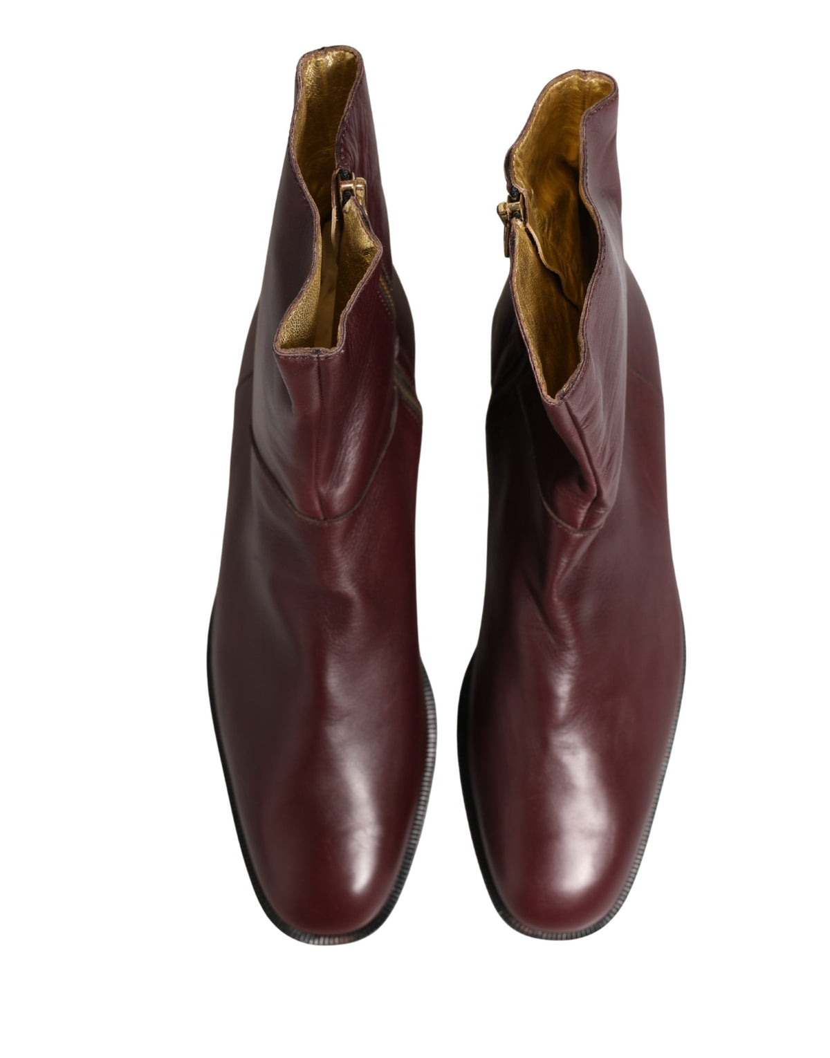 Dolce & Gabbana Maroon Leather Flats Biker Ankle Boots Women's Shoes