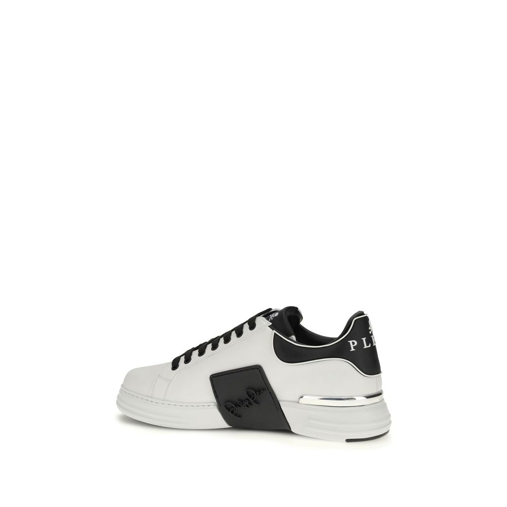 Philipp Plein White Calf Leather Bos Taurus Low Top Men's Sneakers
