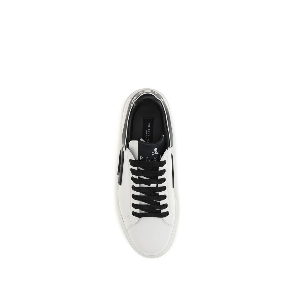 Philipp Plein White Calf Leather Bos Taurus Low Top Men's Sneakers