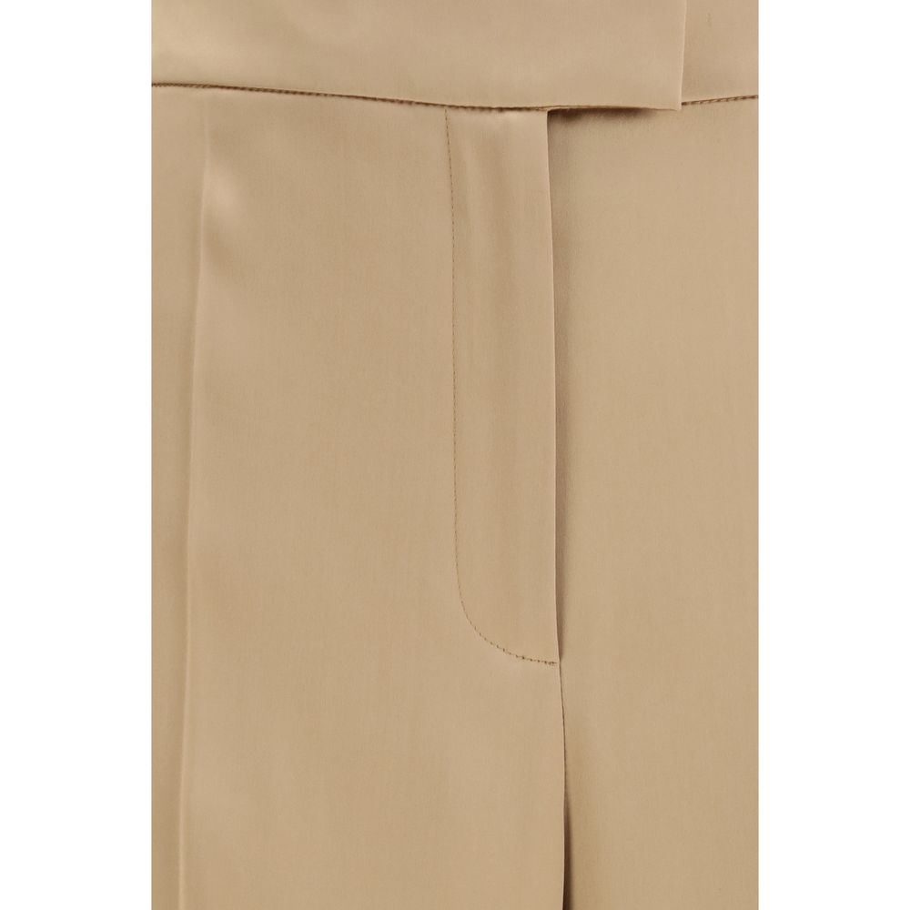 Beige Silk Dress Women's Pants