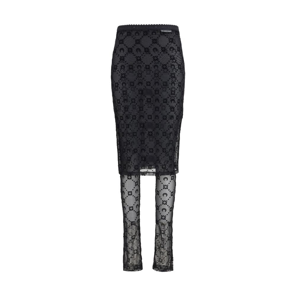 Marine Serre Black Recycled Polyamide Midi Women's Skirt