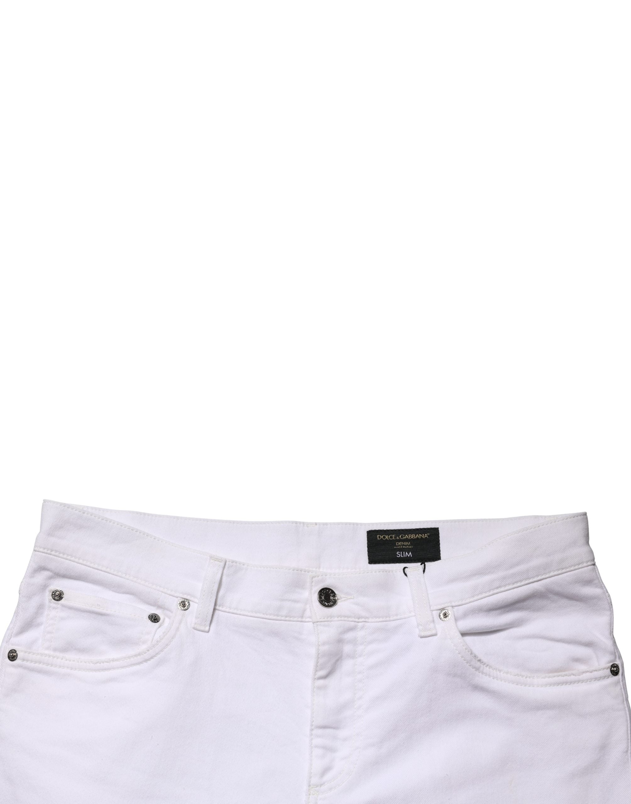Dolce & Gabbana White Cotton Tattered Men Slim Fit Denim Men's Jeans (Pre-Owned)