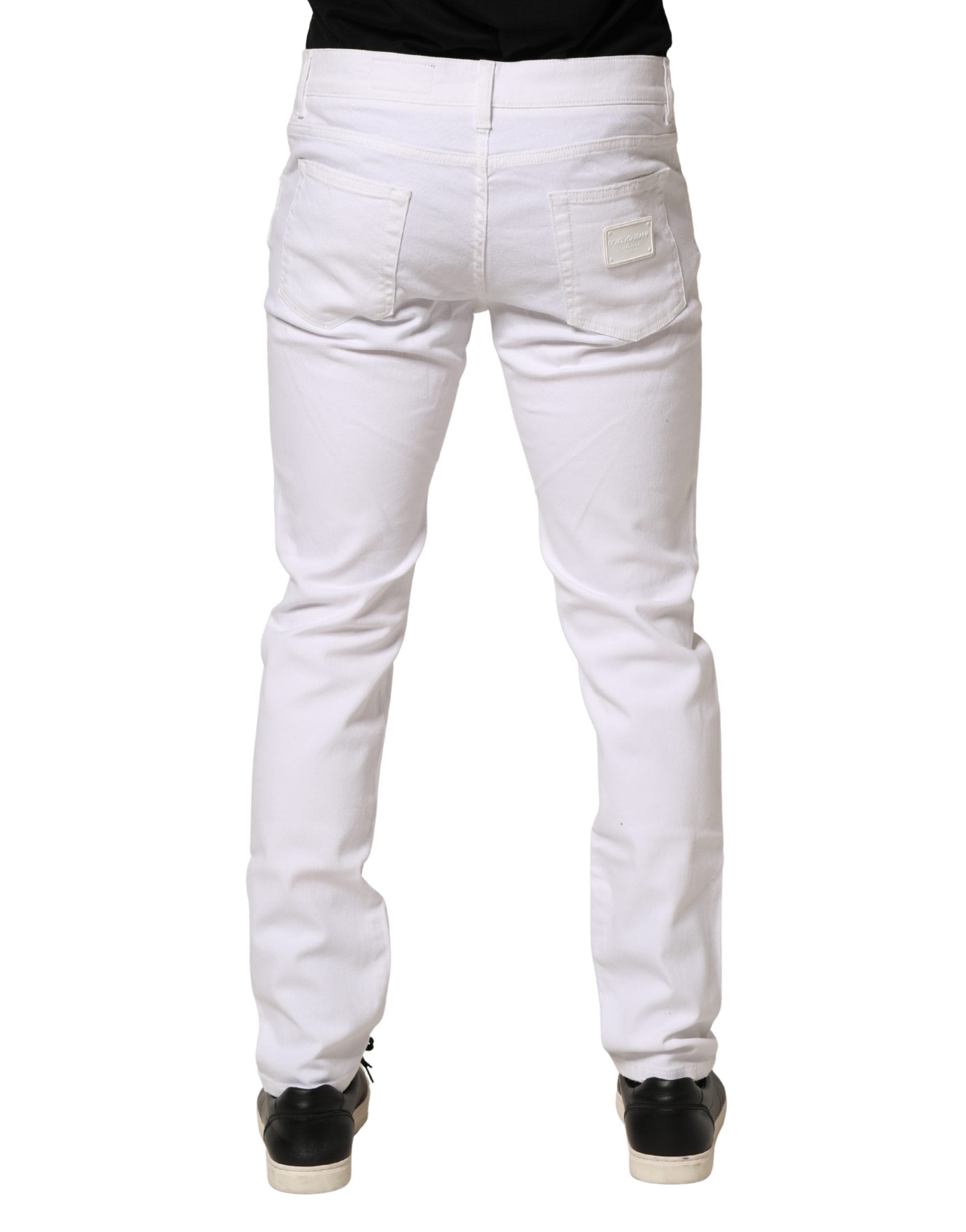 Dolce & Gabbana White Cotton Tattered Men Slim Fit Denim Men's Jeans (Pre-Owned)