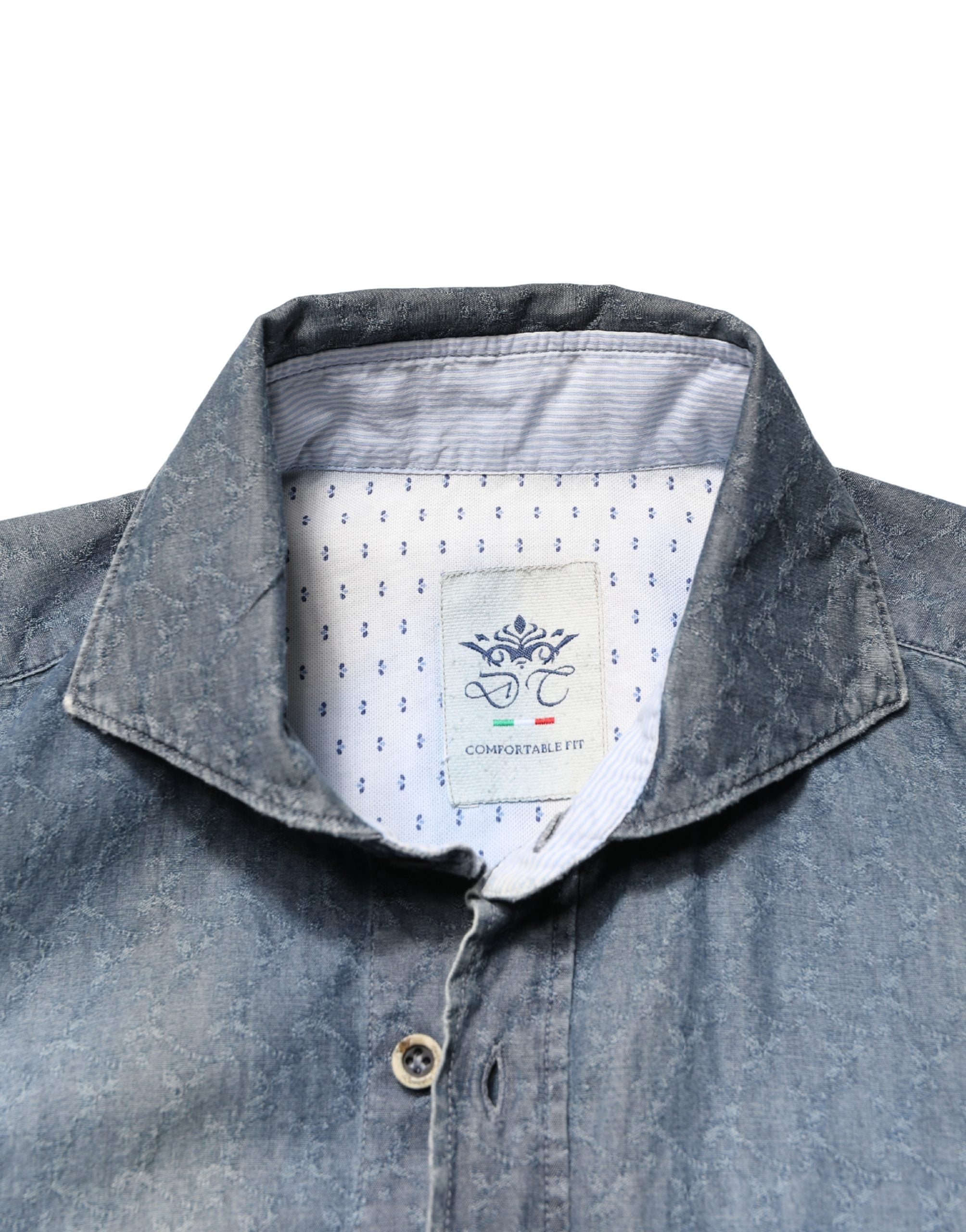 Domenico Tagliente DarkBlue Long Sleeve Collared Denim Men's Shirt (Pre-Owned)